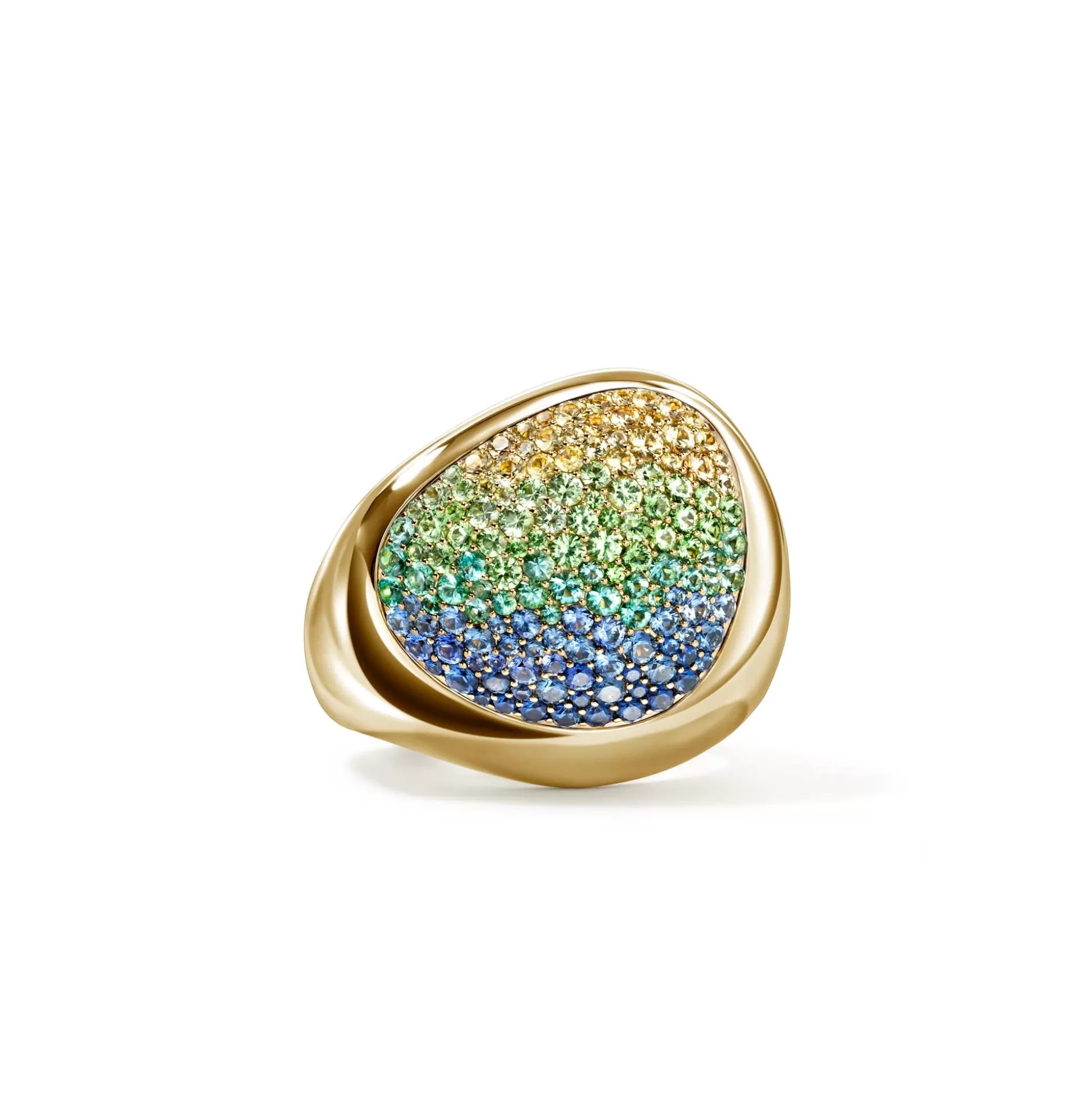 Fashion John Hardy Artisan Series Pebble Ring, 18K Gold, Gemstones