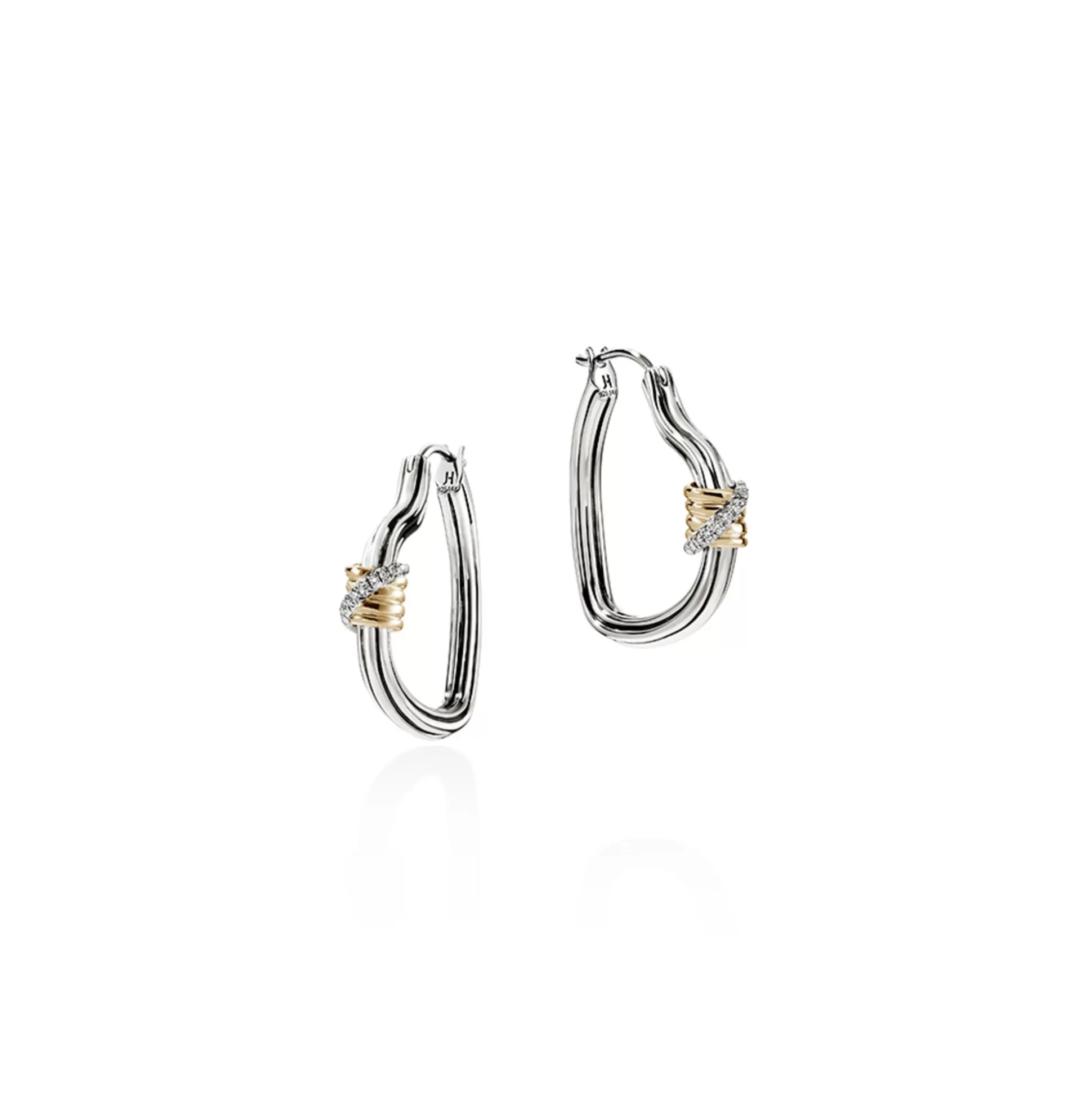 Fashion John Hardy Bamboo Heart Hoops, Silver, Gold, Diamonds