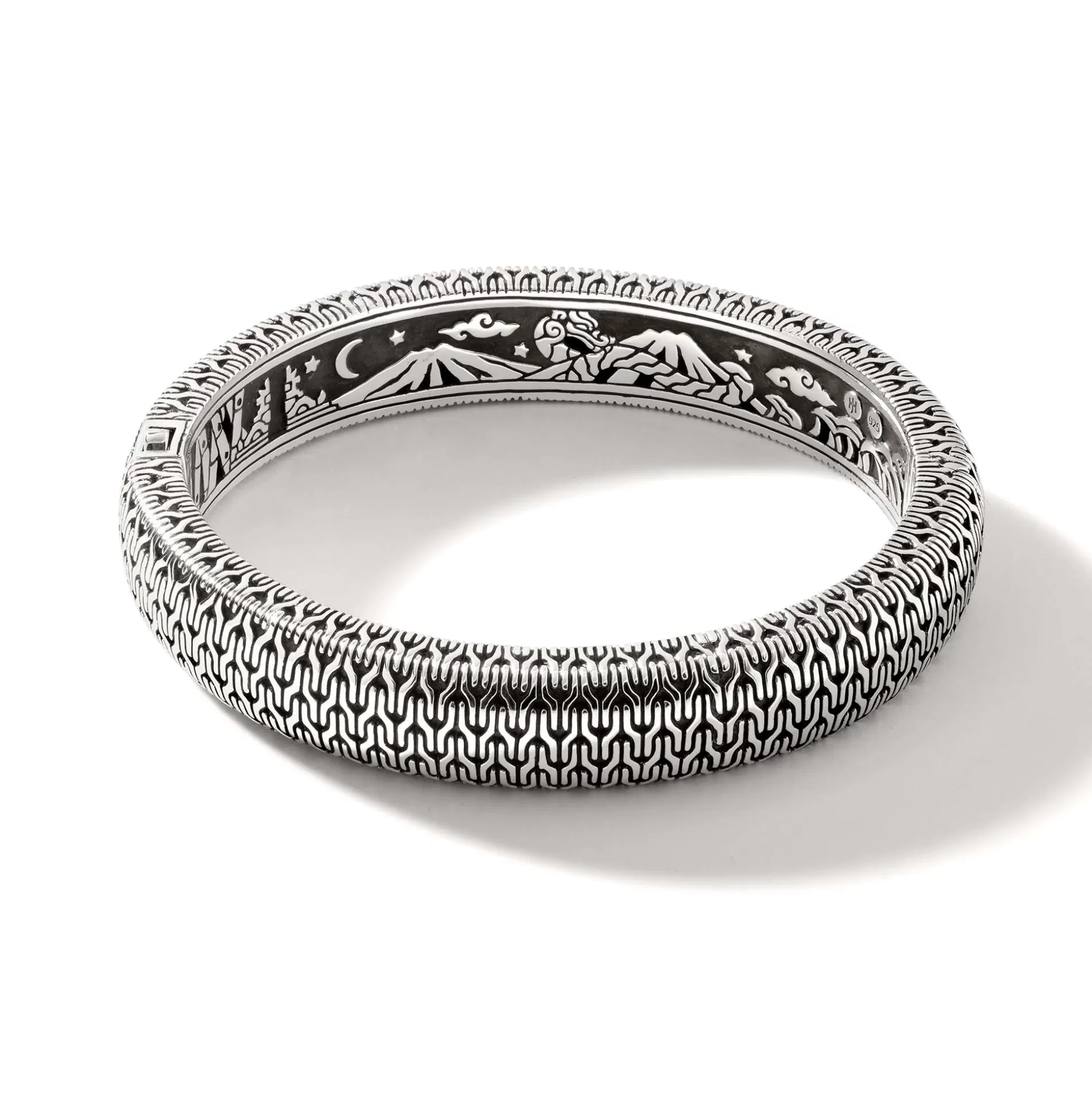 Fashion John Hardy Carved Chain Hinged Bangle, Sterling Silver