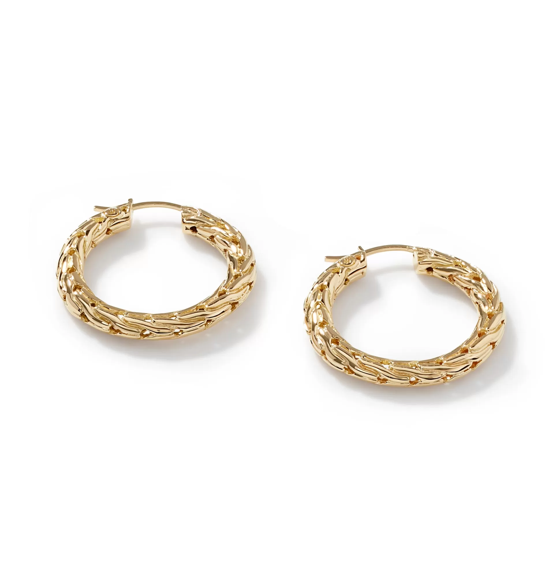 Cheap John Hardy Carved Chain Hoop Earrings, Gold, Small