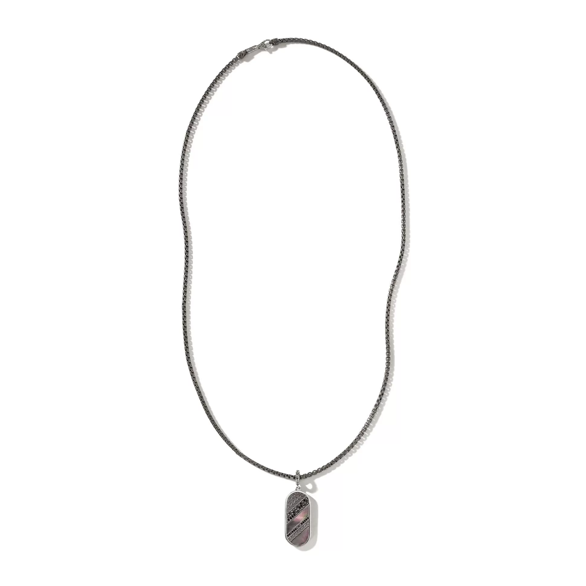 Sale John Hardy Carved Tag Necklace, Dark Silver, Gemstones