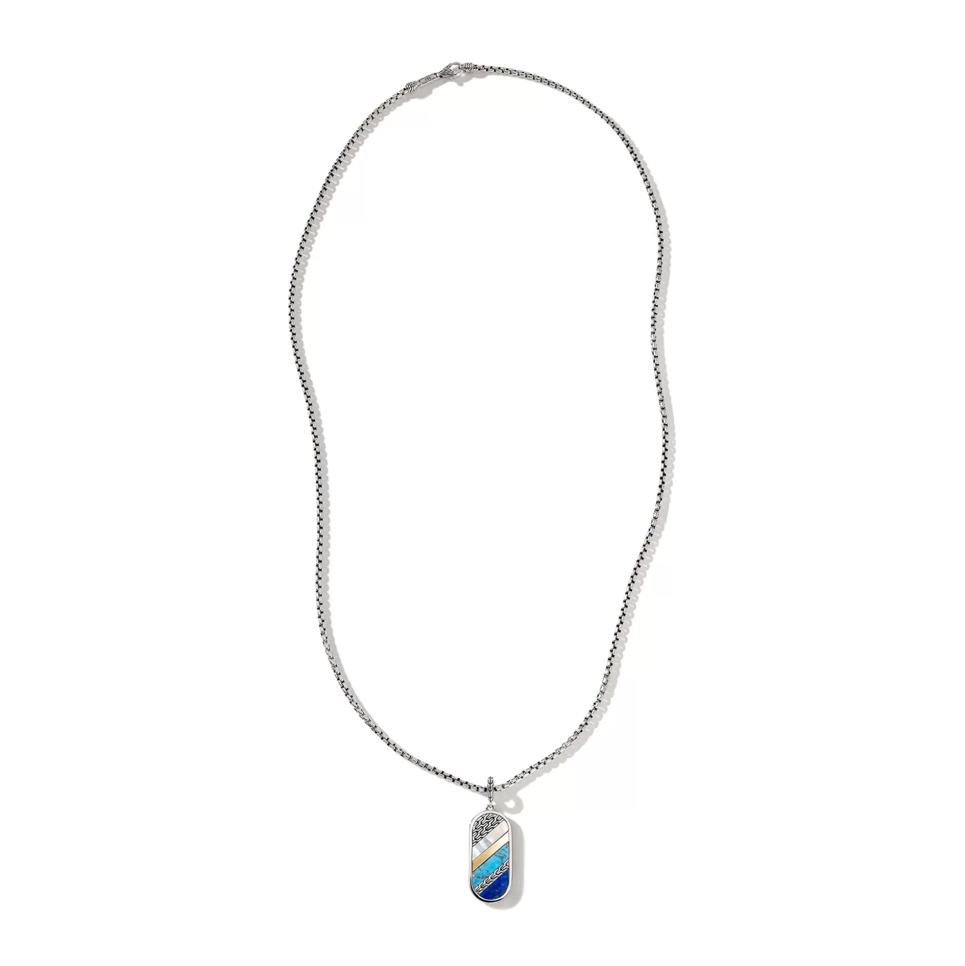 Shop John Hardy Carved Tag Necklace, Silver, Gold, Gemstones