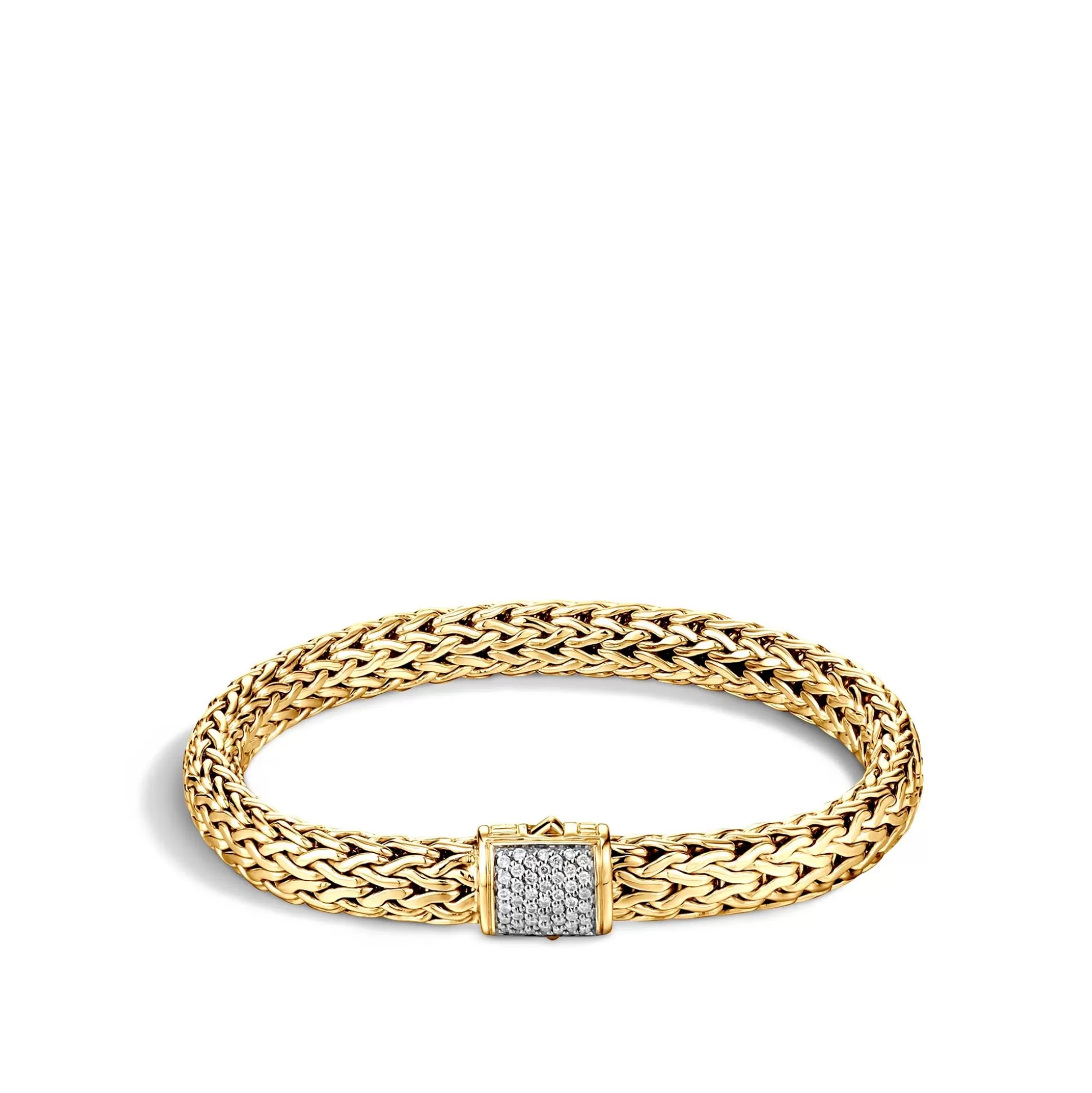 Fashion John Hardy Icon Bracelet, Gold, Diamonds, 7.5MM