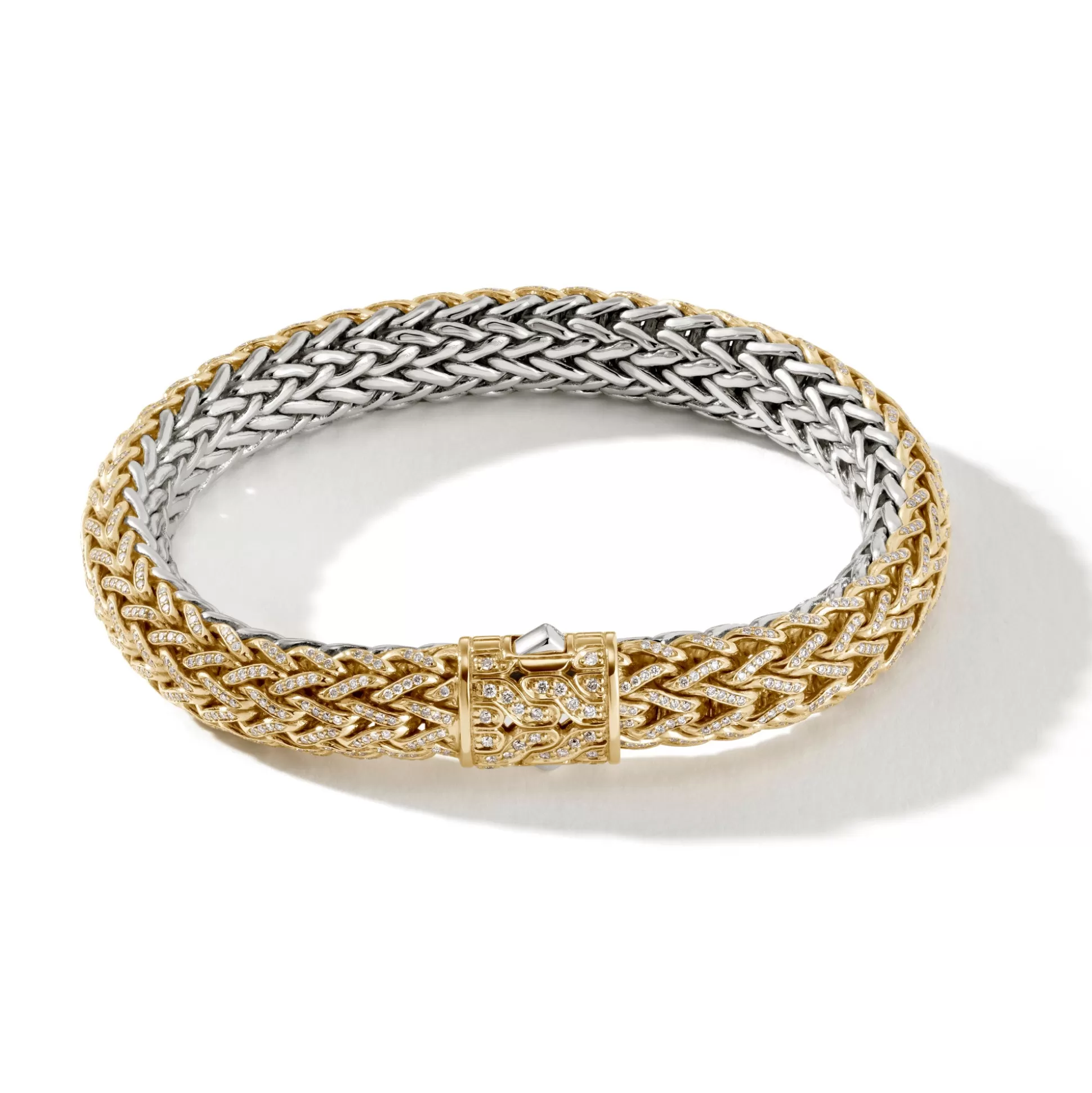 New John Hardy Icon Bracelet, Gold, Silver, Diamonds, 10.5MM