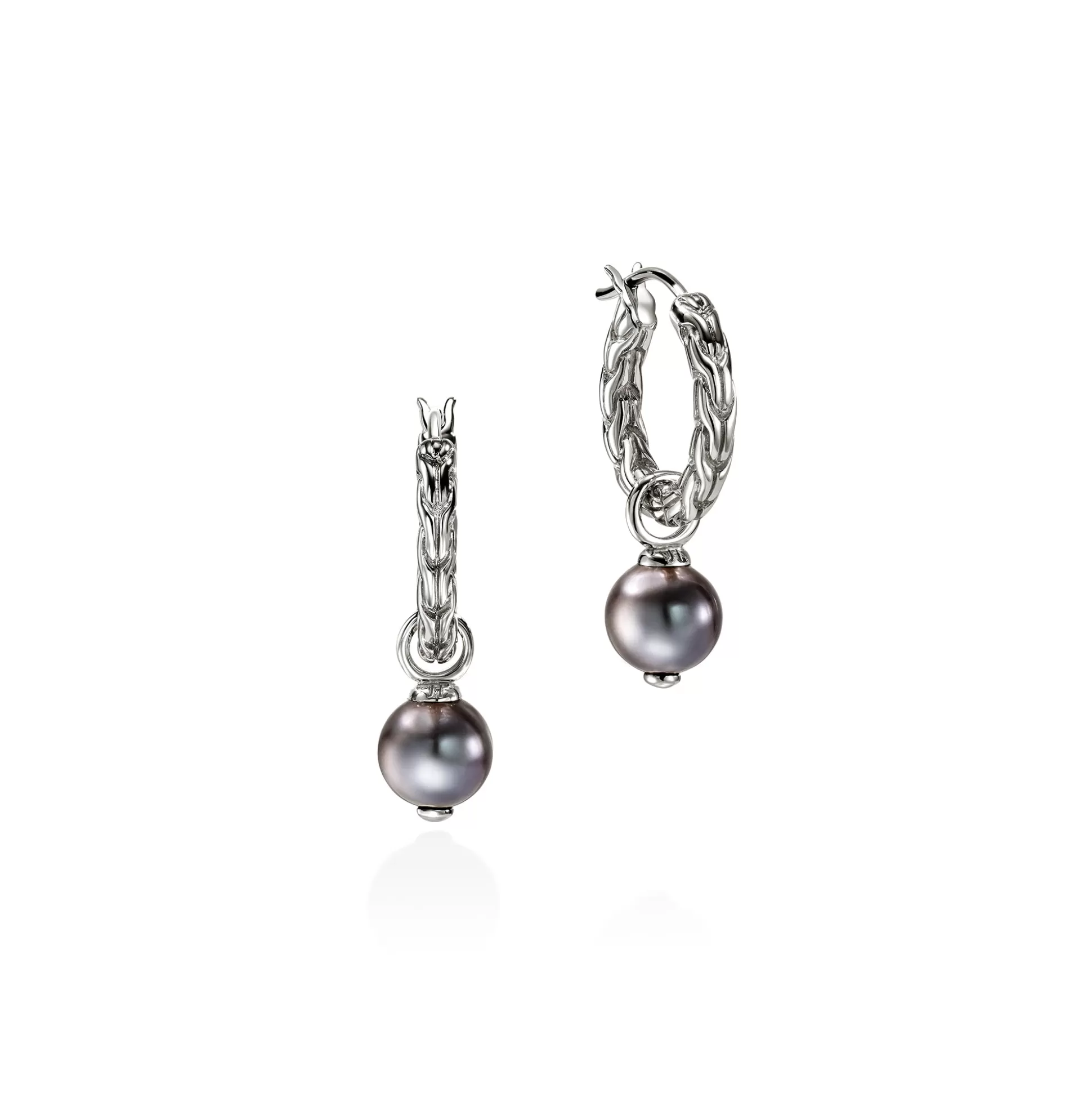 Shop John Hardy JH Essential Grey Pearl Hoop Earring, Sterling Silver, 28MM