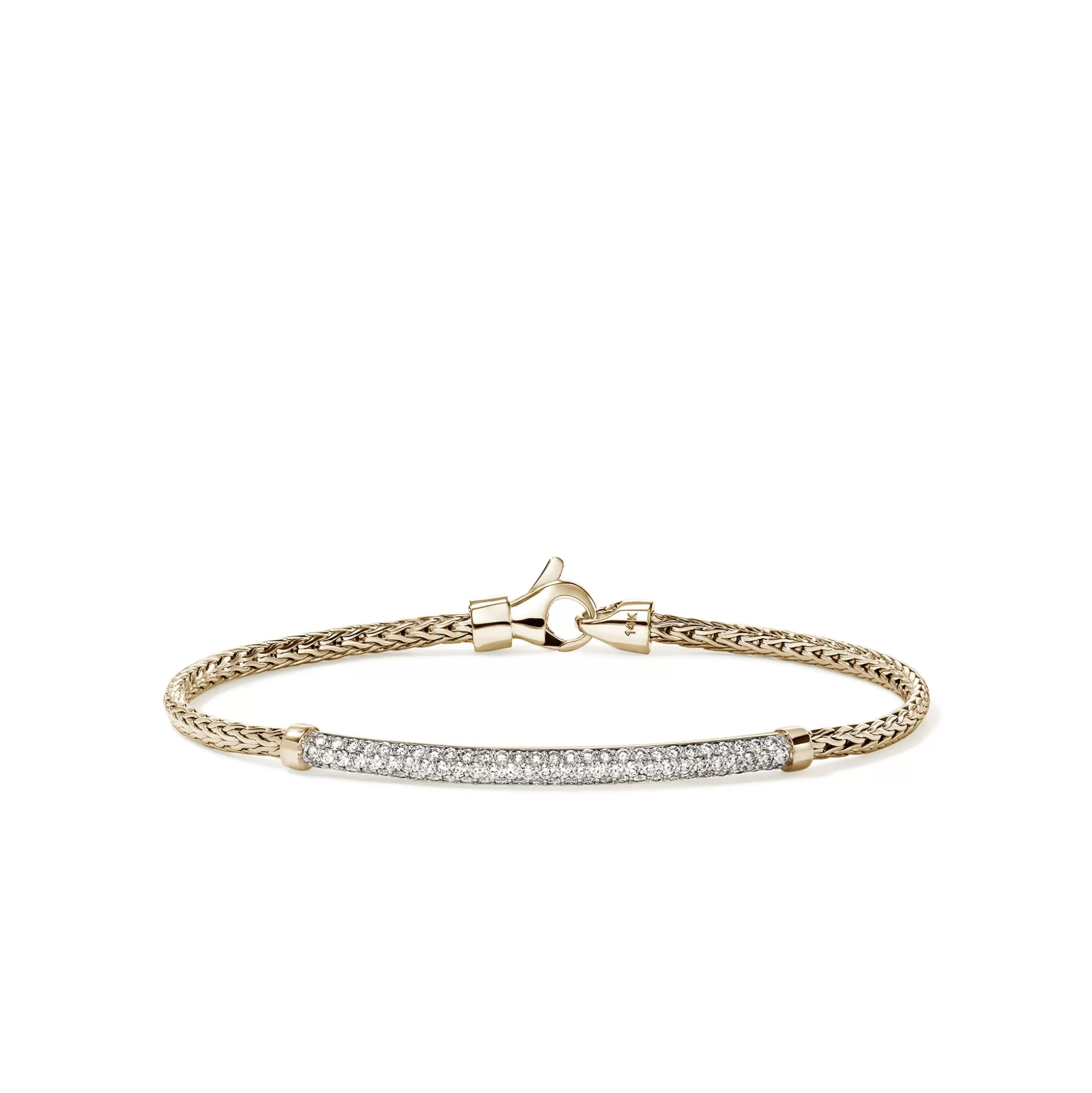 Best John Hardy JH Essential Pavé Bracelet, Gold, Diamonds, 2.5MM