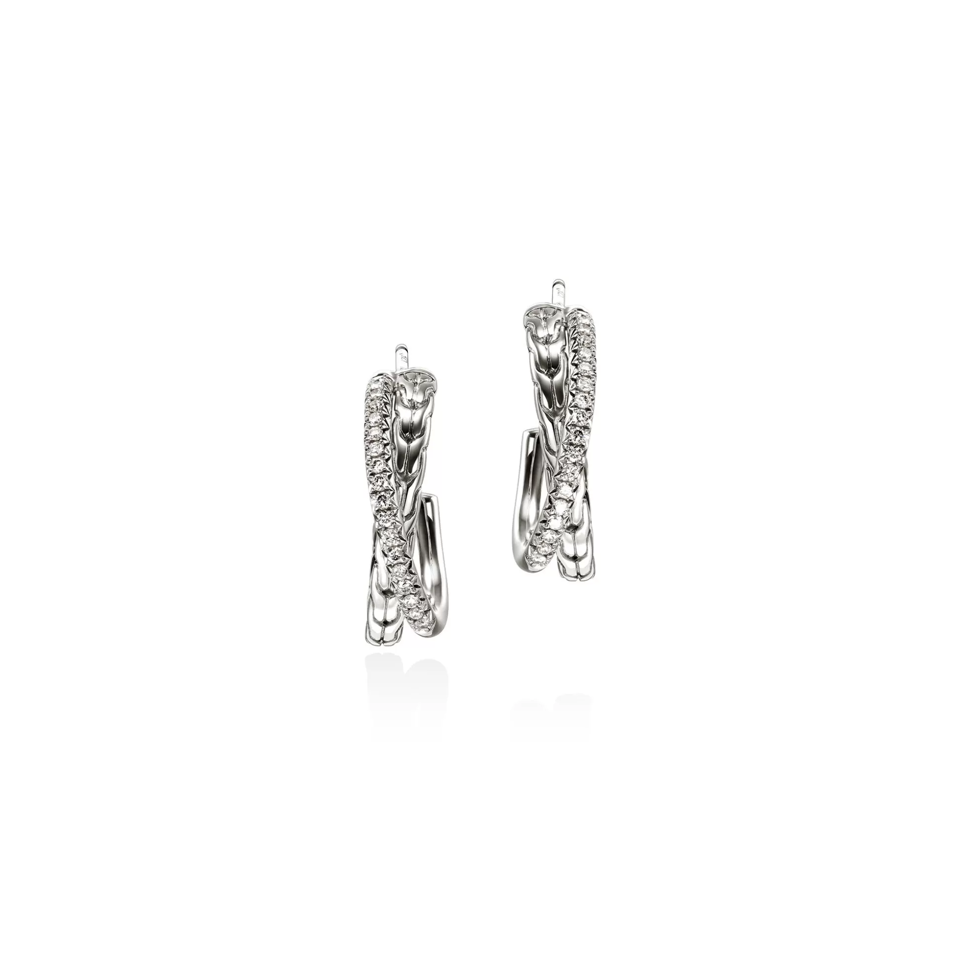 Outlet John Hardy JH Essential Pavé Crossover Earring, Sterling Silver, Diamonds, 20.5MM