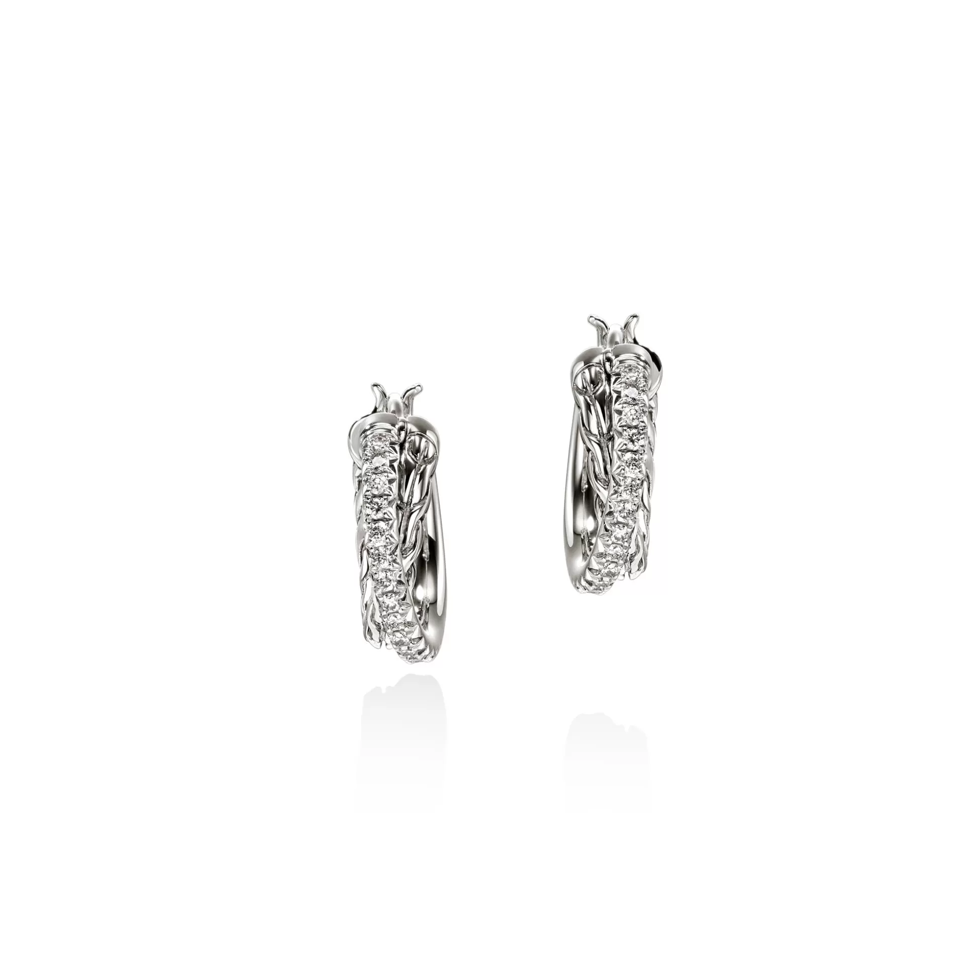 Best Sale John Hardy JH Essential Pavé Crossover Hoop Earring, Sterling Silver, Diamonds, 9.5MM