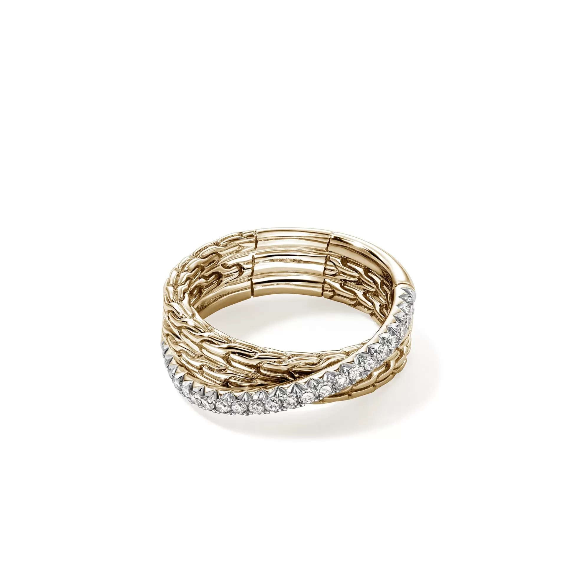 Sale John Hardy JH Essential Pavé Crossover Ring, Gold, Diamonds