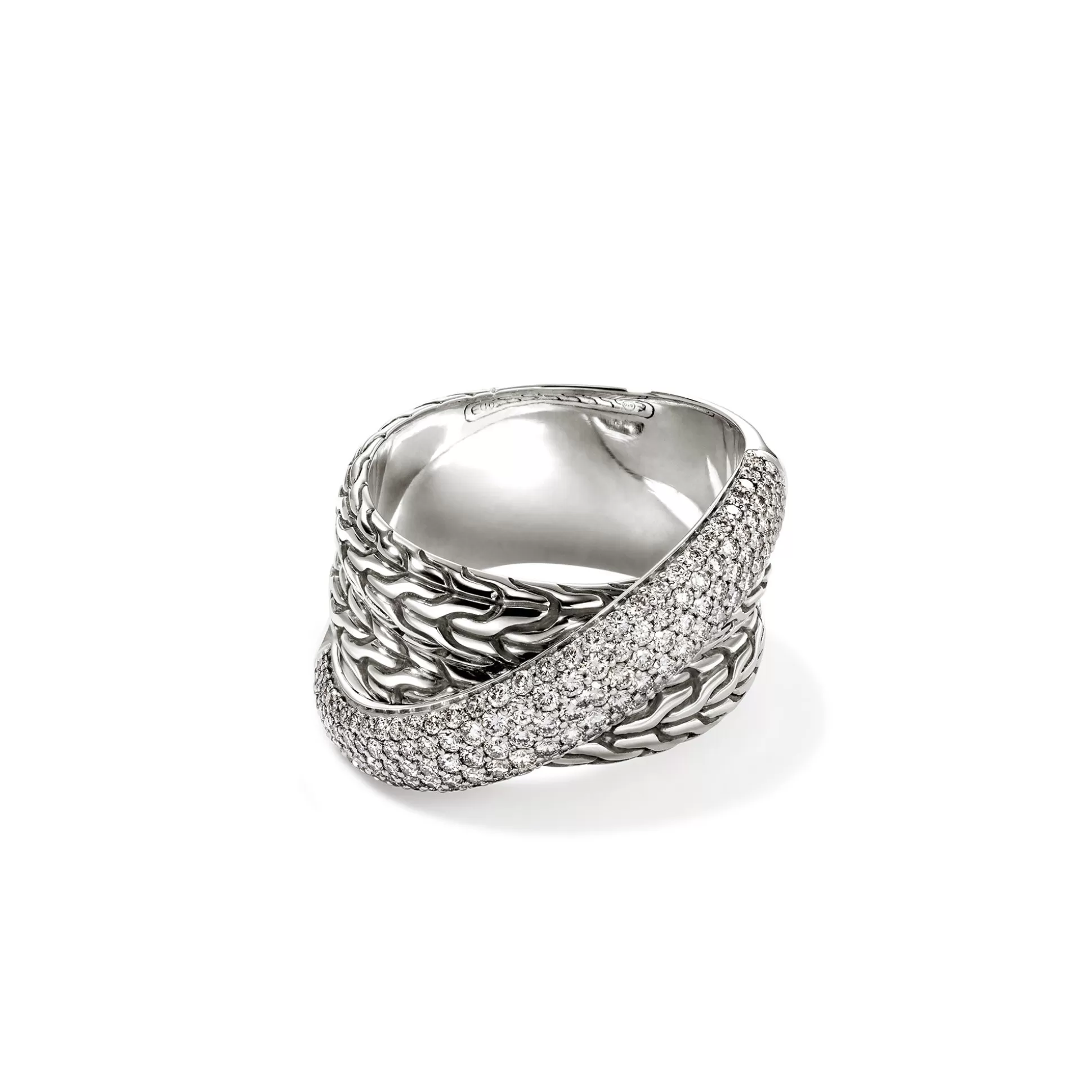 Sale John Hardy JH Essential Pavé Crossover Ring, Sterling Silver, Diamonds