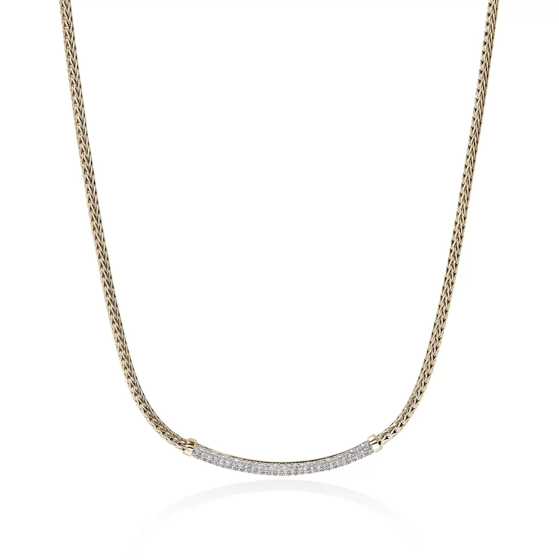 Hot John Hardy JH Essential Pavé Necklace, Gold, Diamonds, 2.5MM