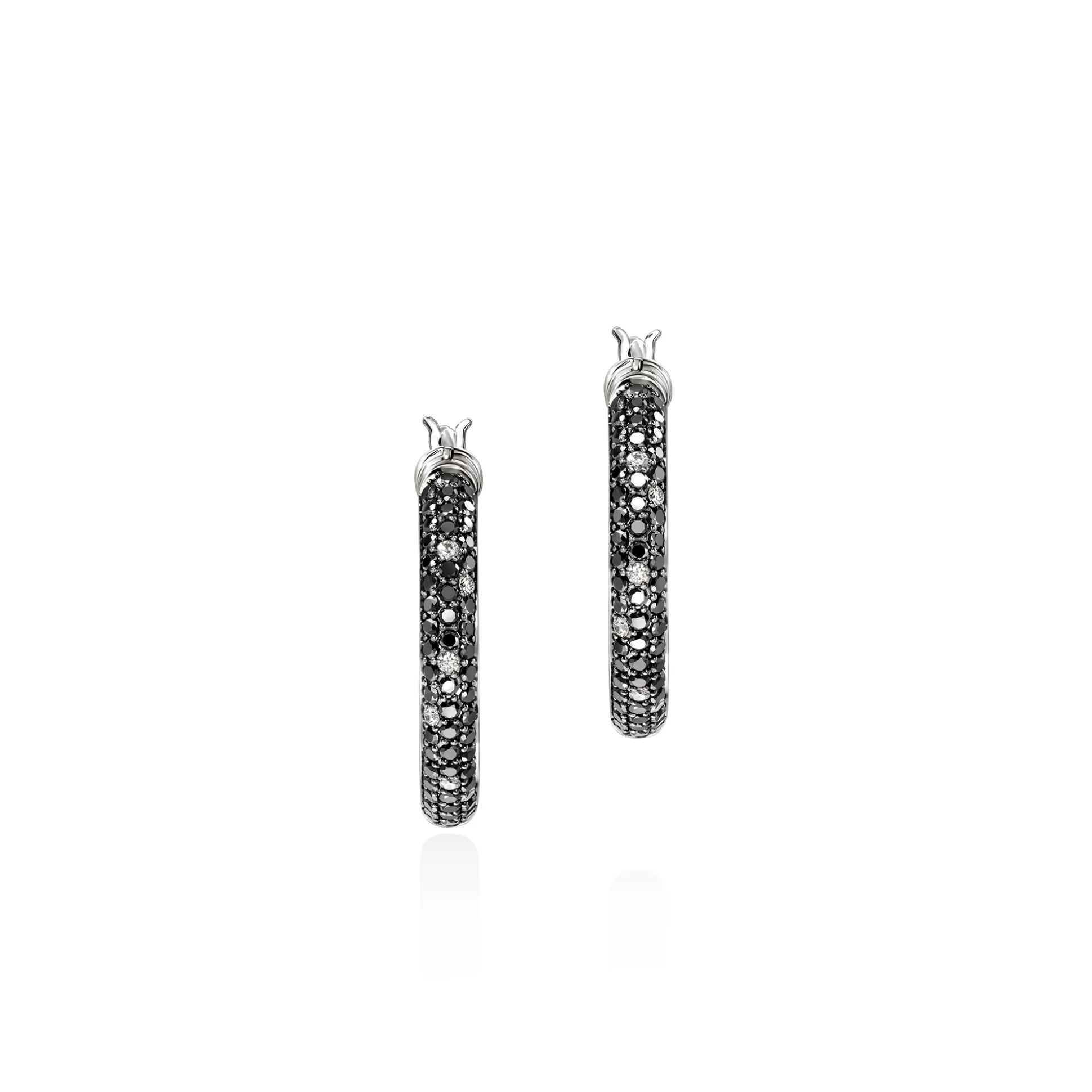 Cheap John Hardy JH Essentials Hoop Earring, Sterling Silver, Black Sand Diamond Pavé, 18MM