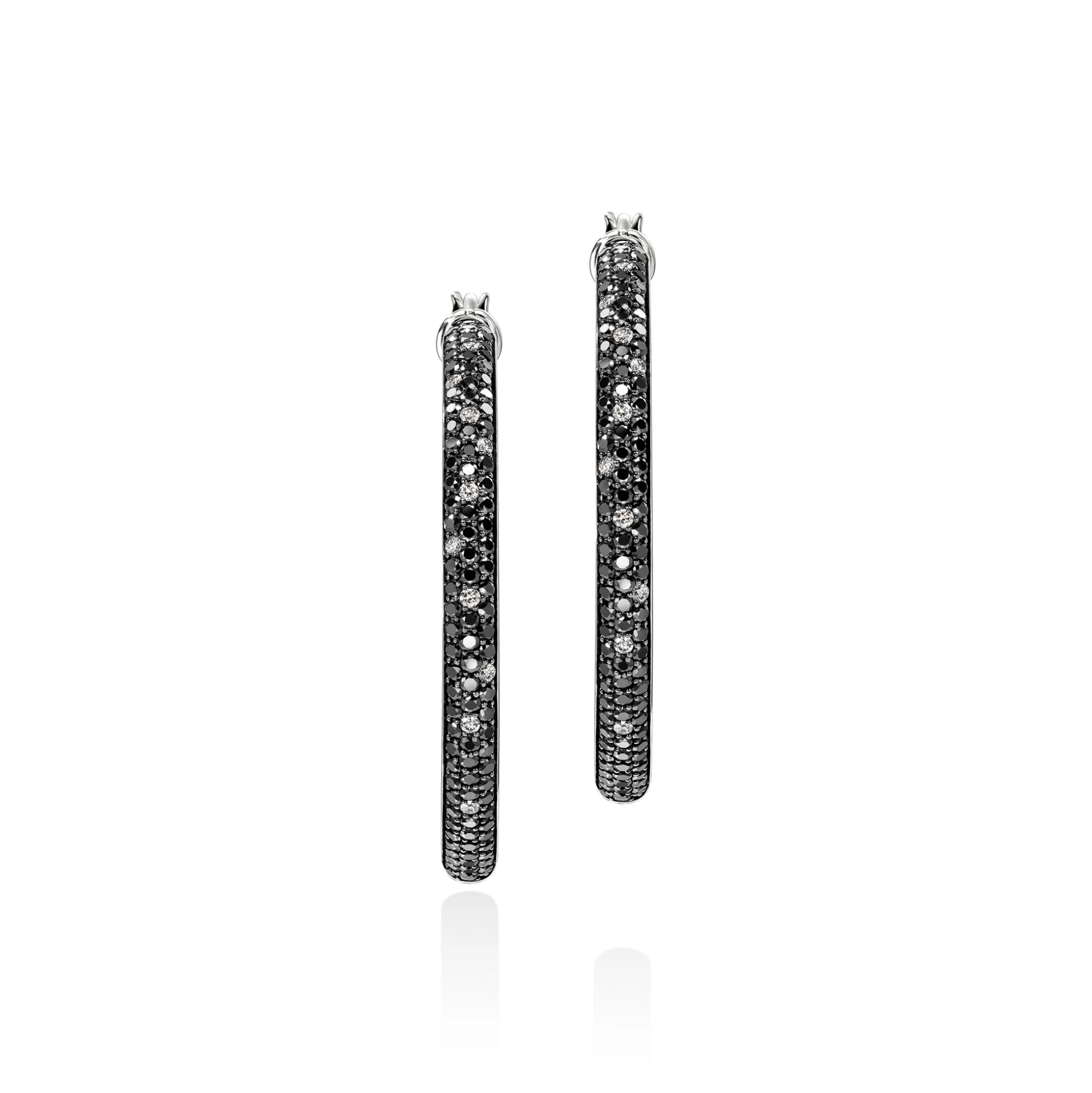 Sale John Hardy JH Essentials Hoop Earring, Sterling Silver, Black Sand Diamond Pavé, 30MM