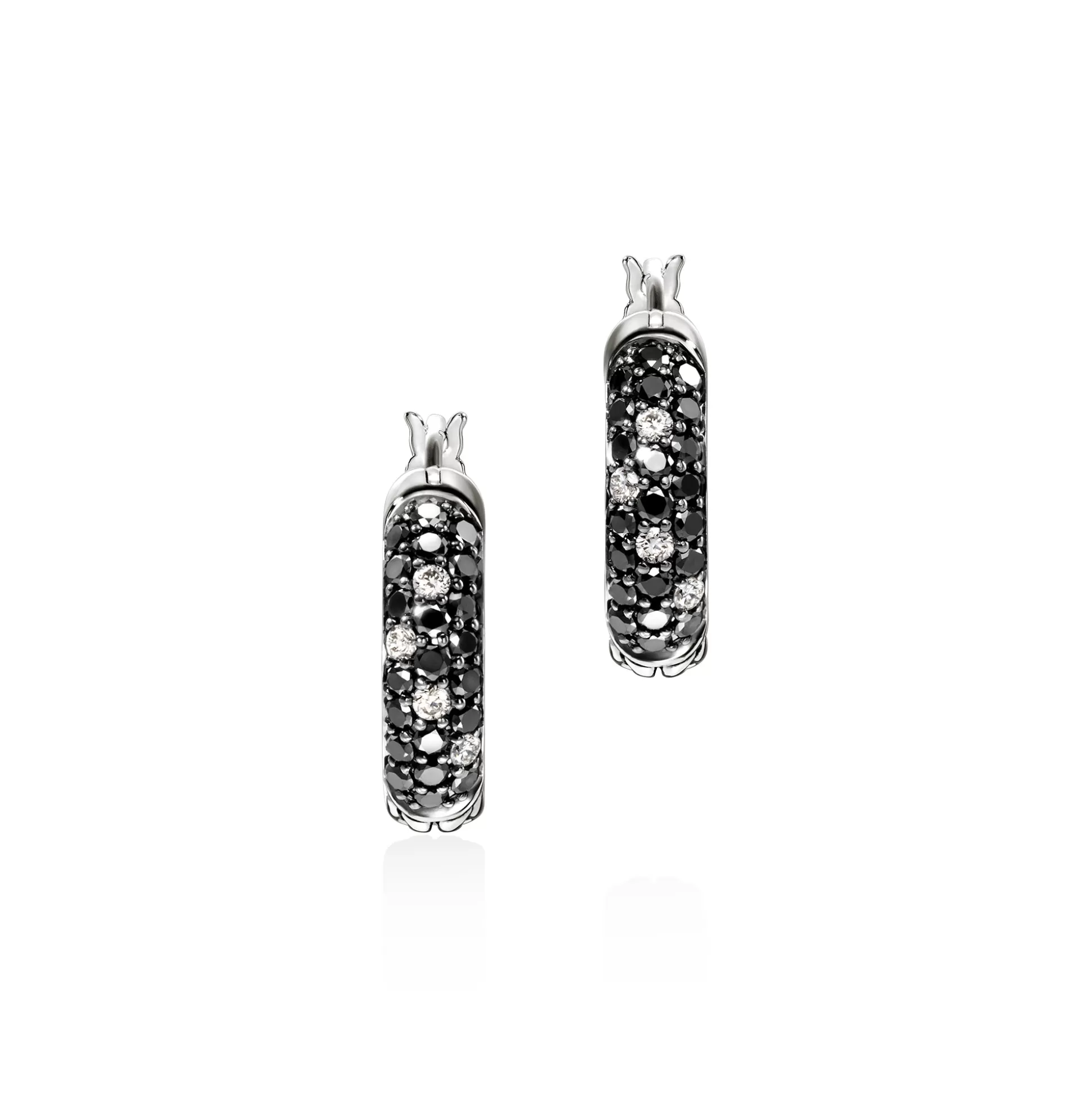 Clearance John Hardy JH Essentials Hoop Earring, Sterling Silver, Black Sand Diamond Pavé, 9MM