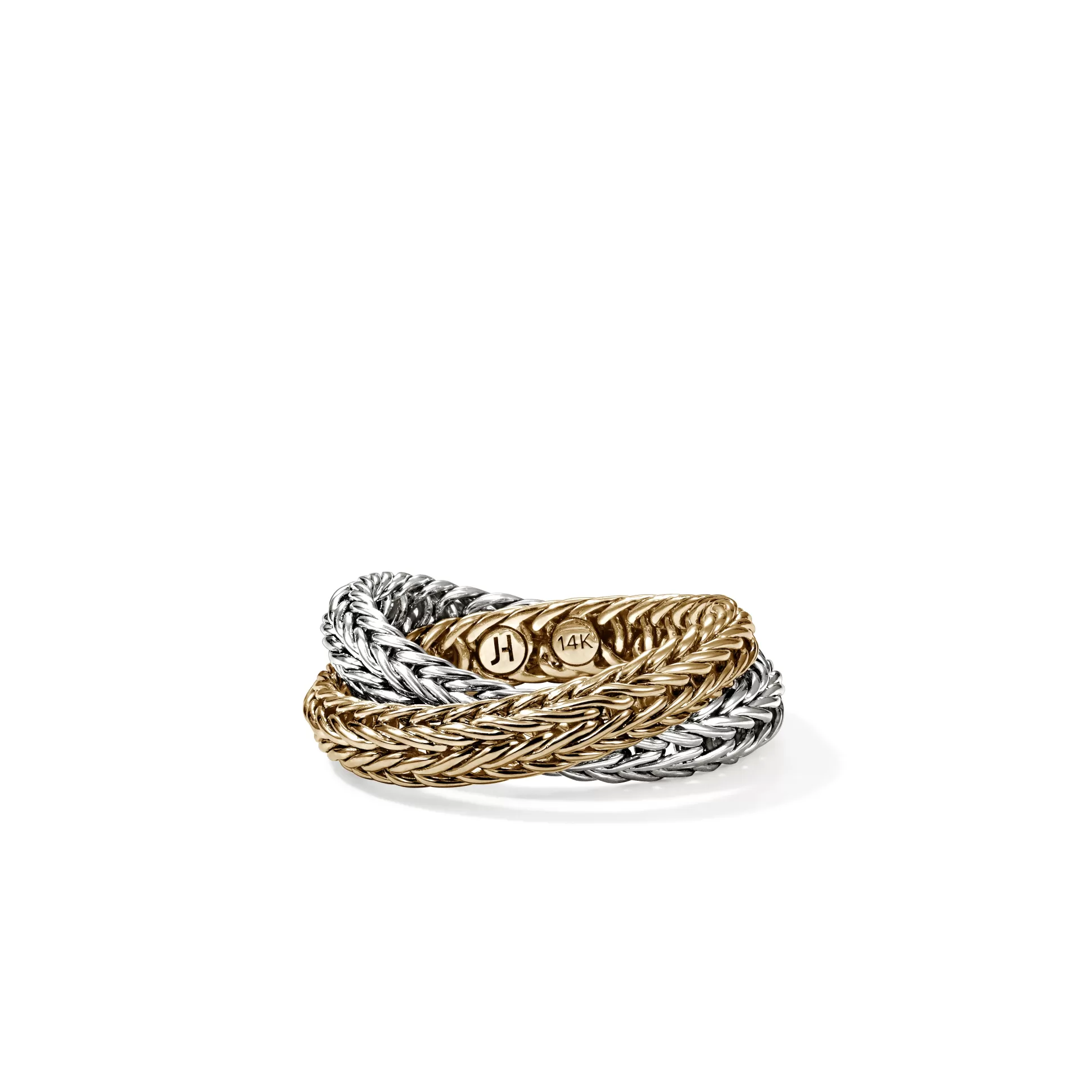 Sale John Hardy Kami Chain Crossover Ring, Gold, Sterling Silver, 4.5MM