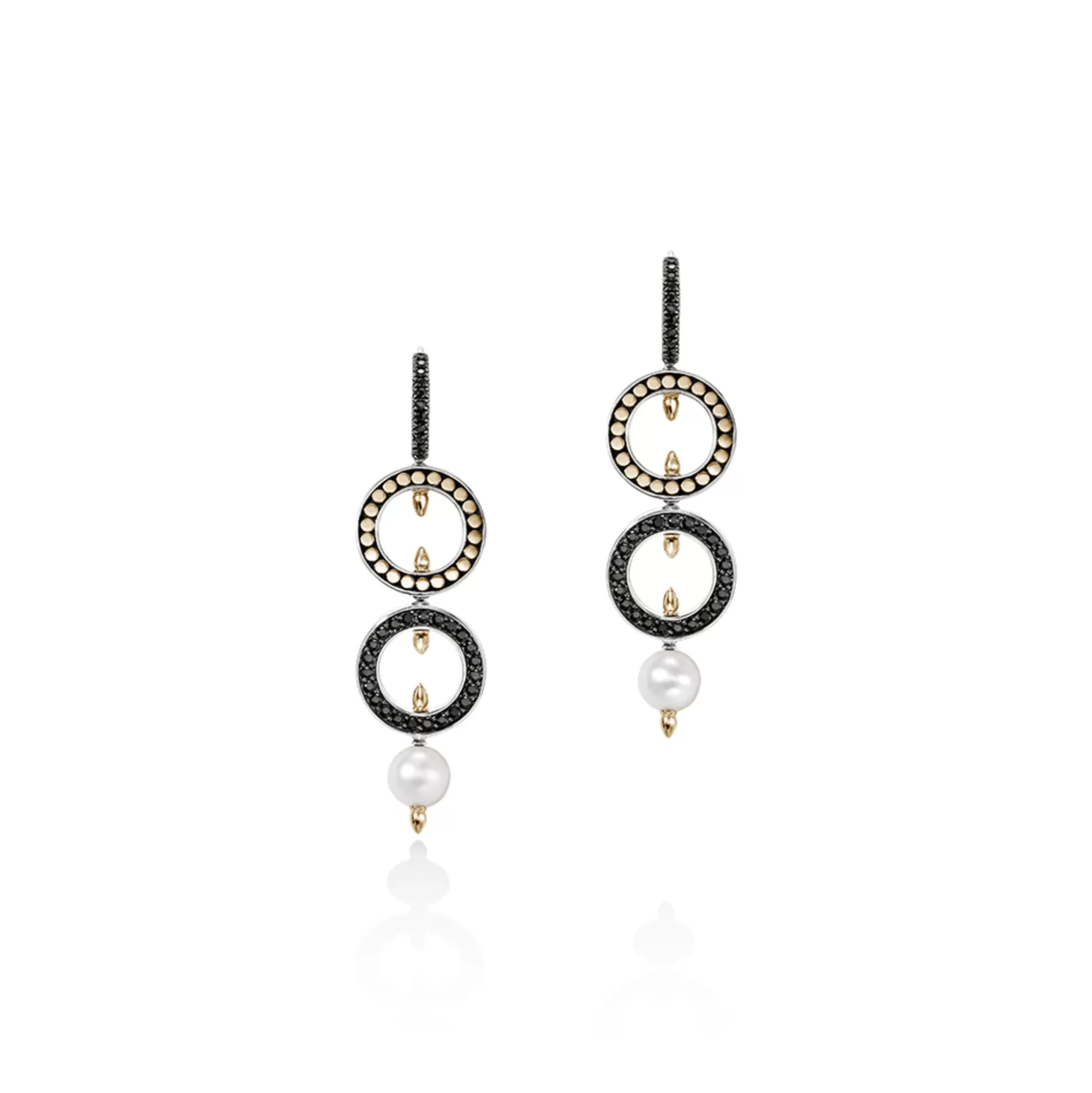 Fashion John Hardy Moon Door Earrings, Gold, Silver, Pavé, Pearl