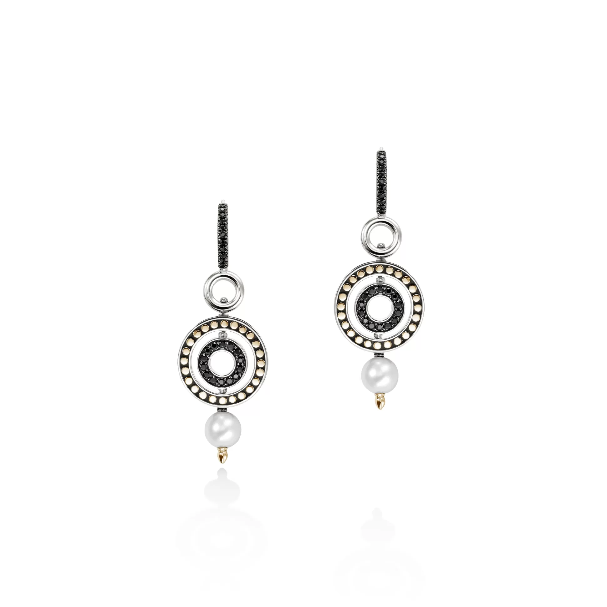 Hot John Hardy Moon Door Earrings, Gold, Silver, Pavé, Pearl