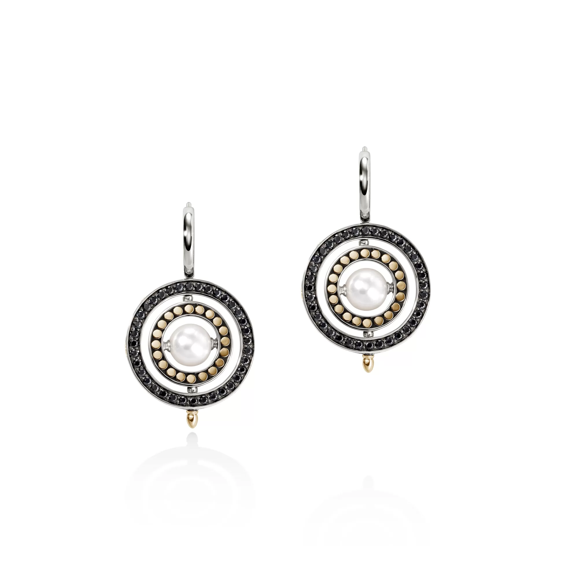 Outlet John Hardy Moon Door Earrings, Gold, Silver, Pavé, Pearl