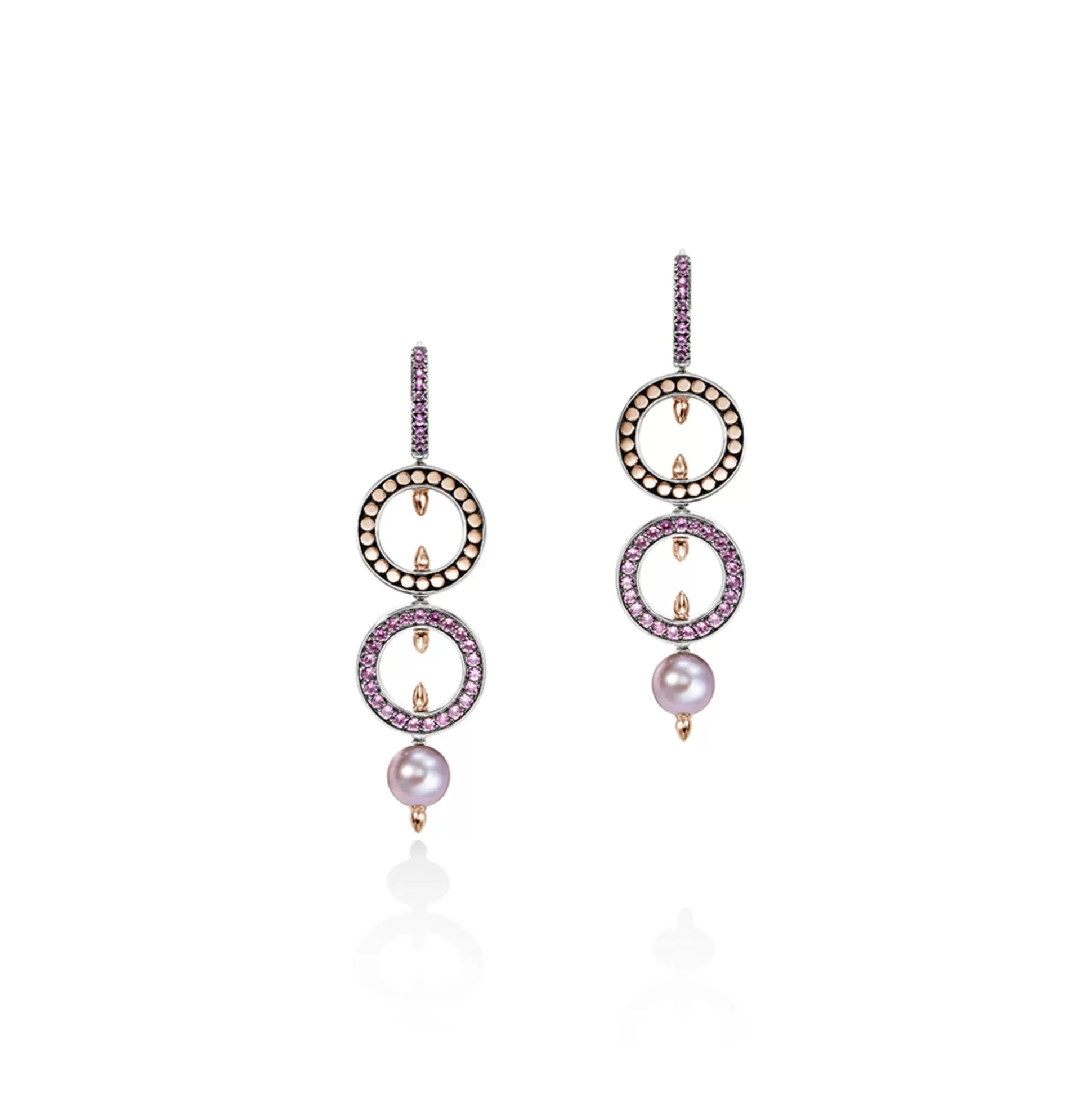 Cheap John Hardy Moon Door Earrings, Silver, Rose Gold, Pavé, Pearl