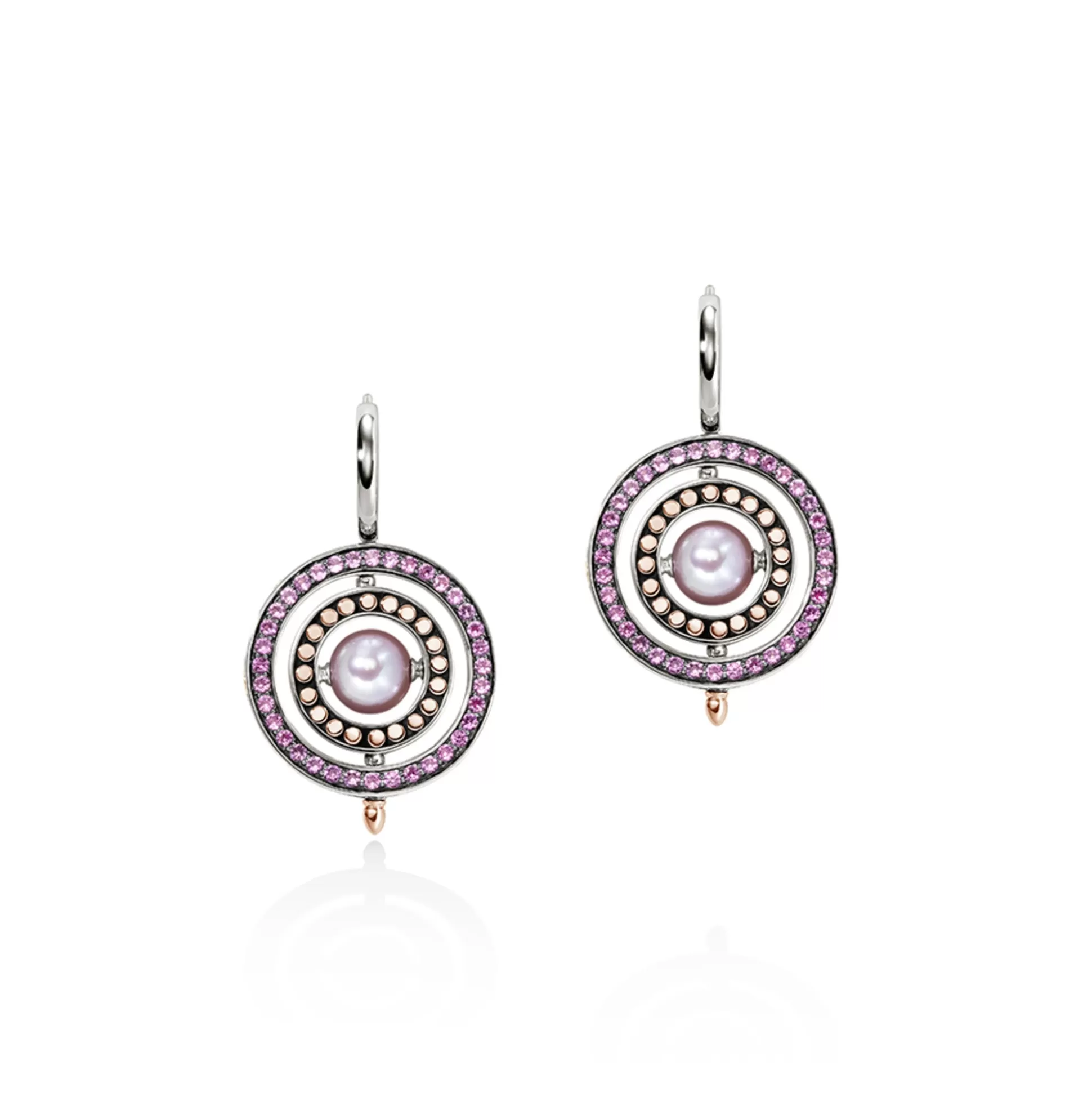 Best Sale John Hardy Moon Door Earrings, Silver, Rose Gold, Pavé, Pearl