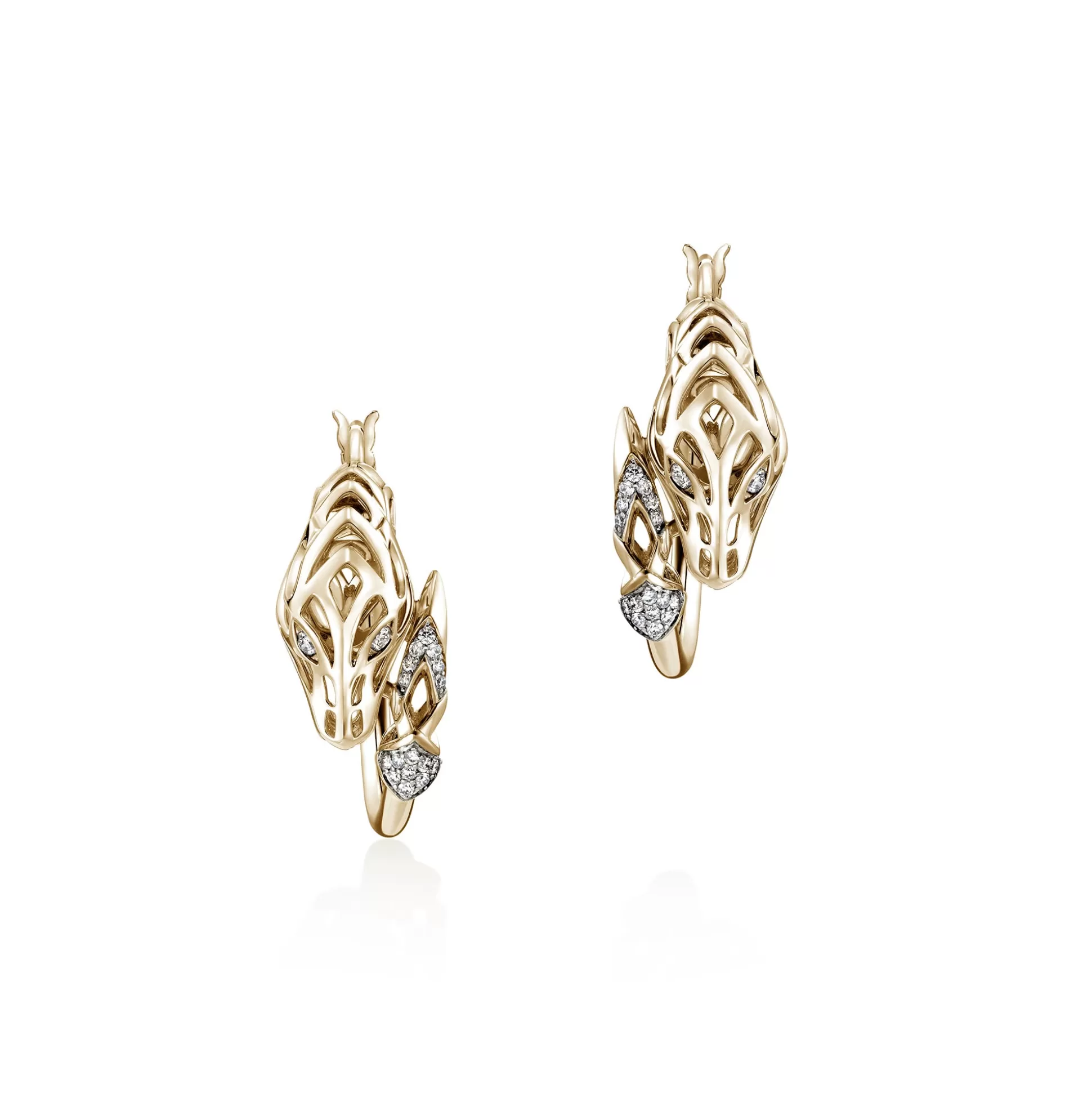 Best John Hardy Naga Hoop Earrings, Gold, Diamonds