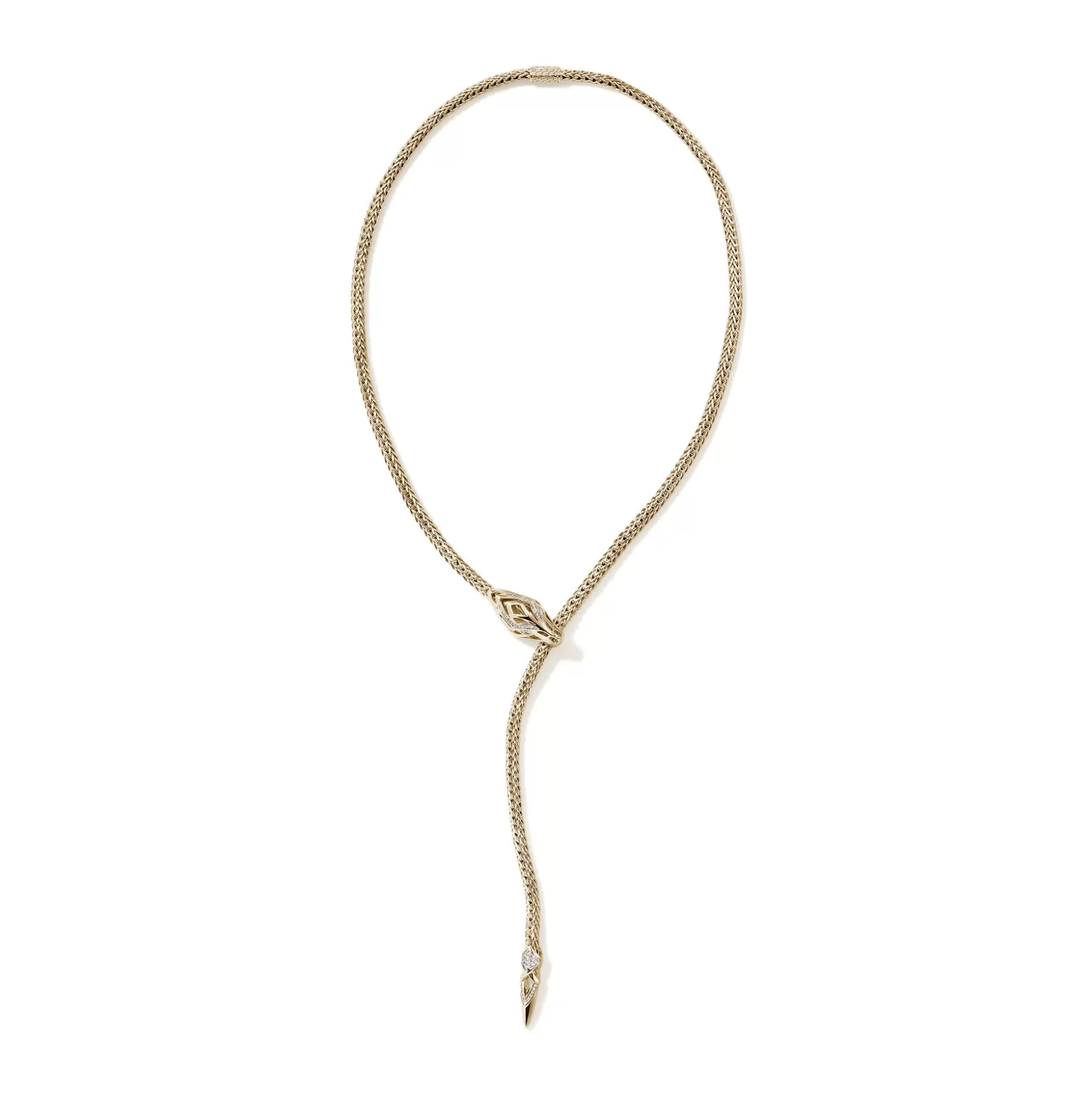 New John Hardy Naga Y Necklace, Gold, Diamonds, 4.4MM