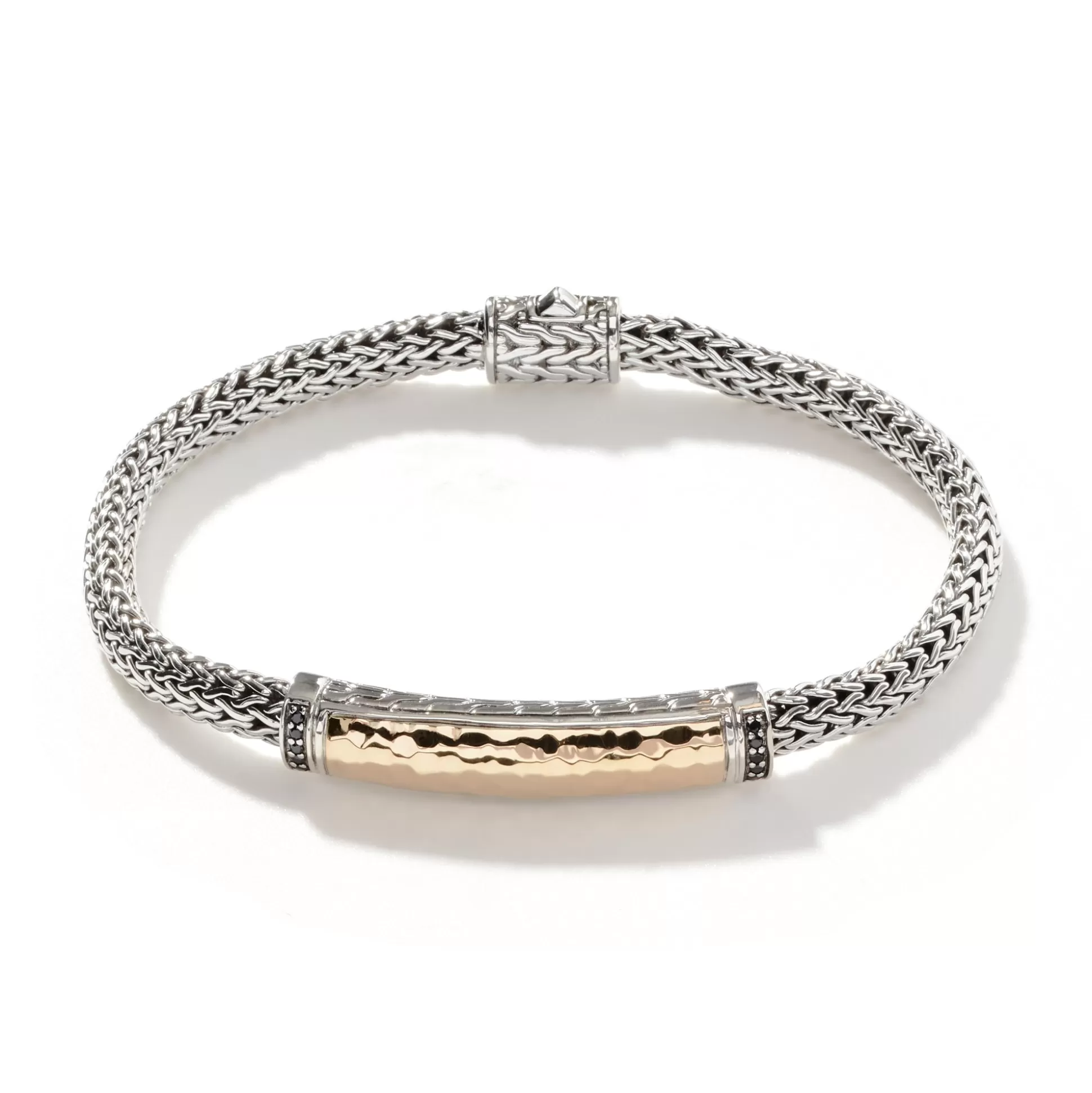 New John Hardy Palu ID Bracelet, Silver, Gold, Pavé, 5MM