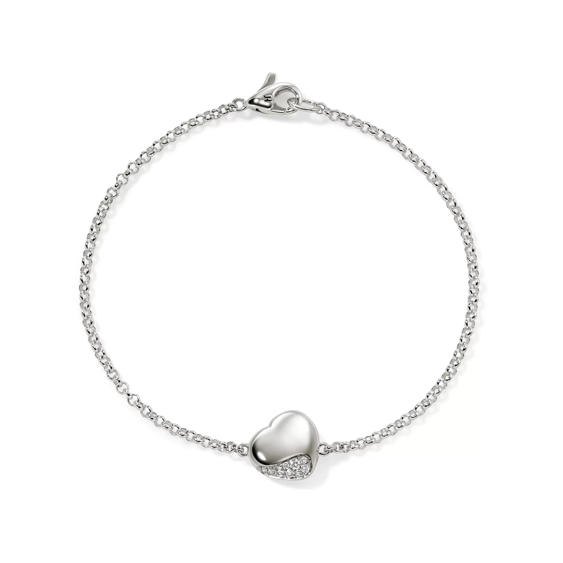 Best John Hardy Pebble Heart Bracelet, Silver, Diamonds