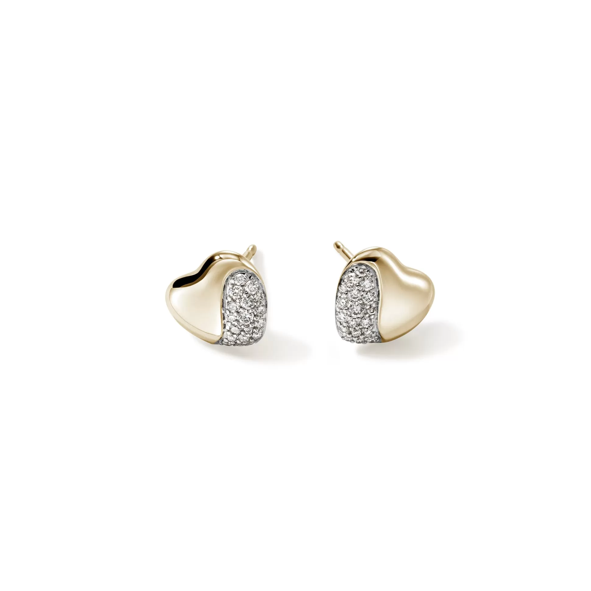 Best Sale John Hardy Pebble Heart Stud Earrings, Gold, Diamonds