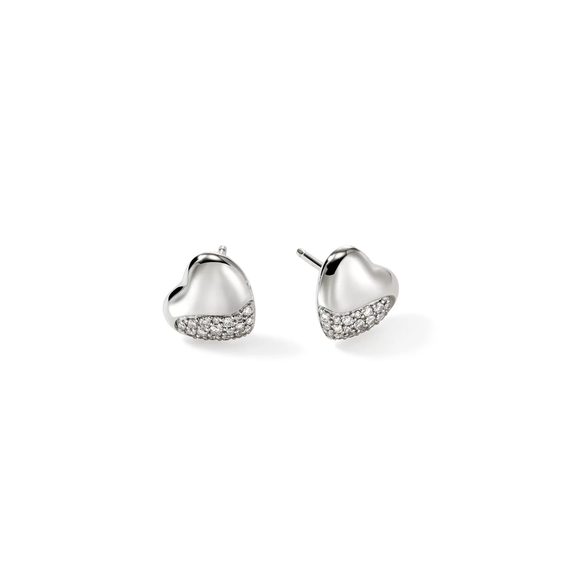 Sale John Hardy Pebble Heart Stud Earrings, Silver, Diamonds