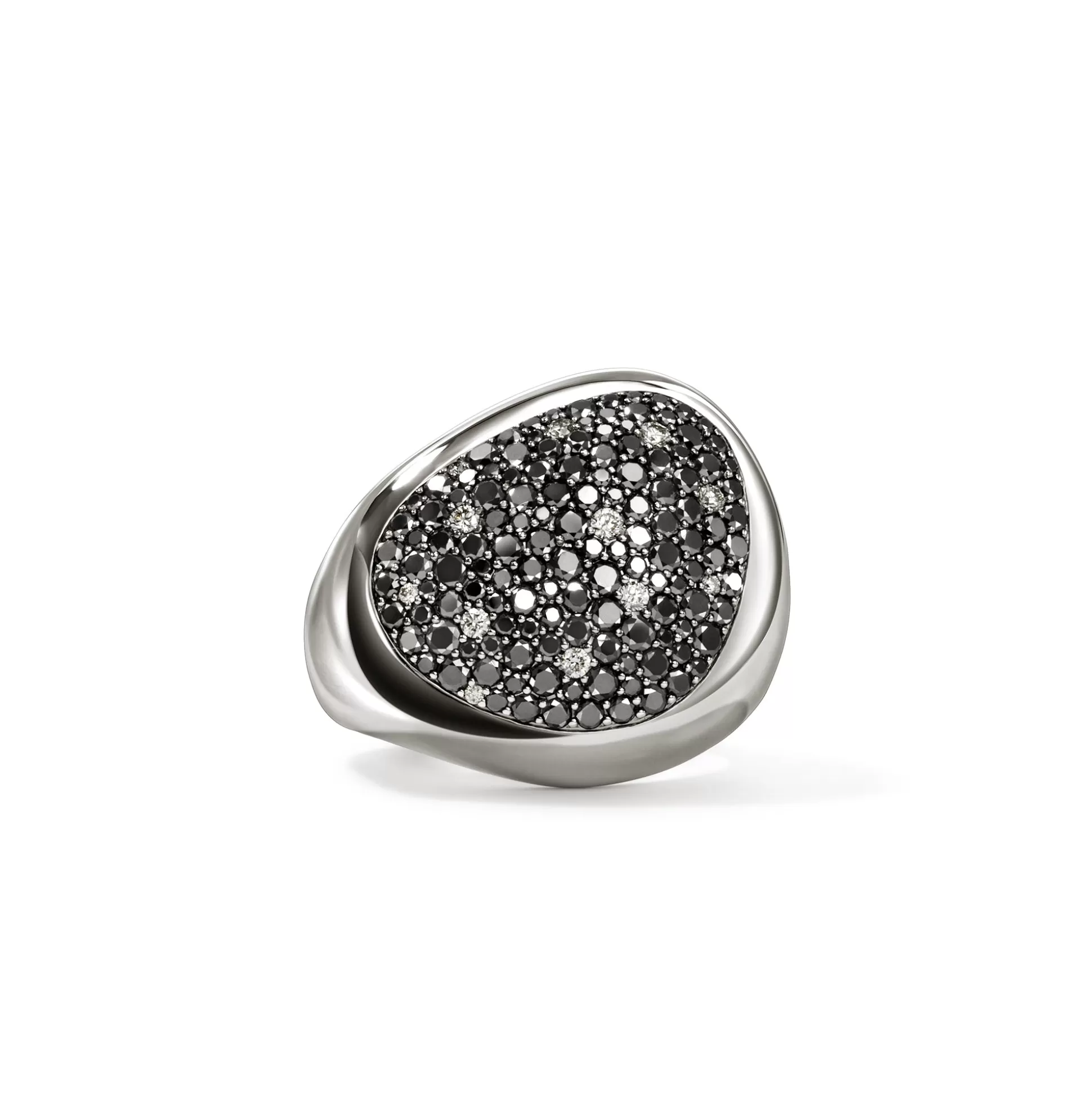 Fashion John Hardy Pebble Ring, Sterling Silver, Black Sand Diamond Pavé