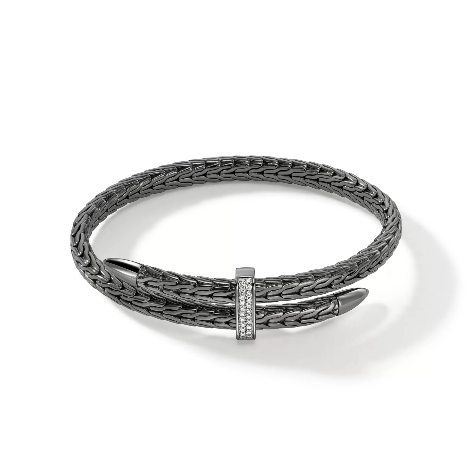 Fashion John Hardy Spear Flex Cuff, Dark Silver, Diamonds