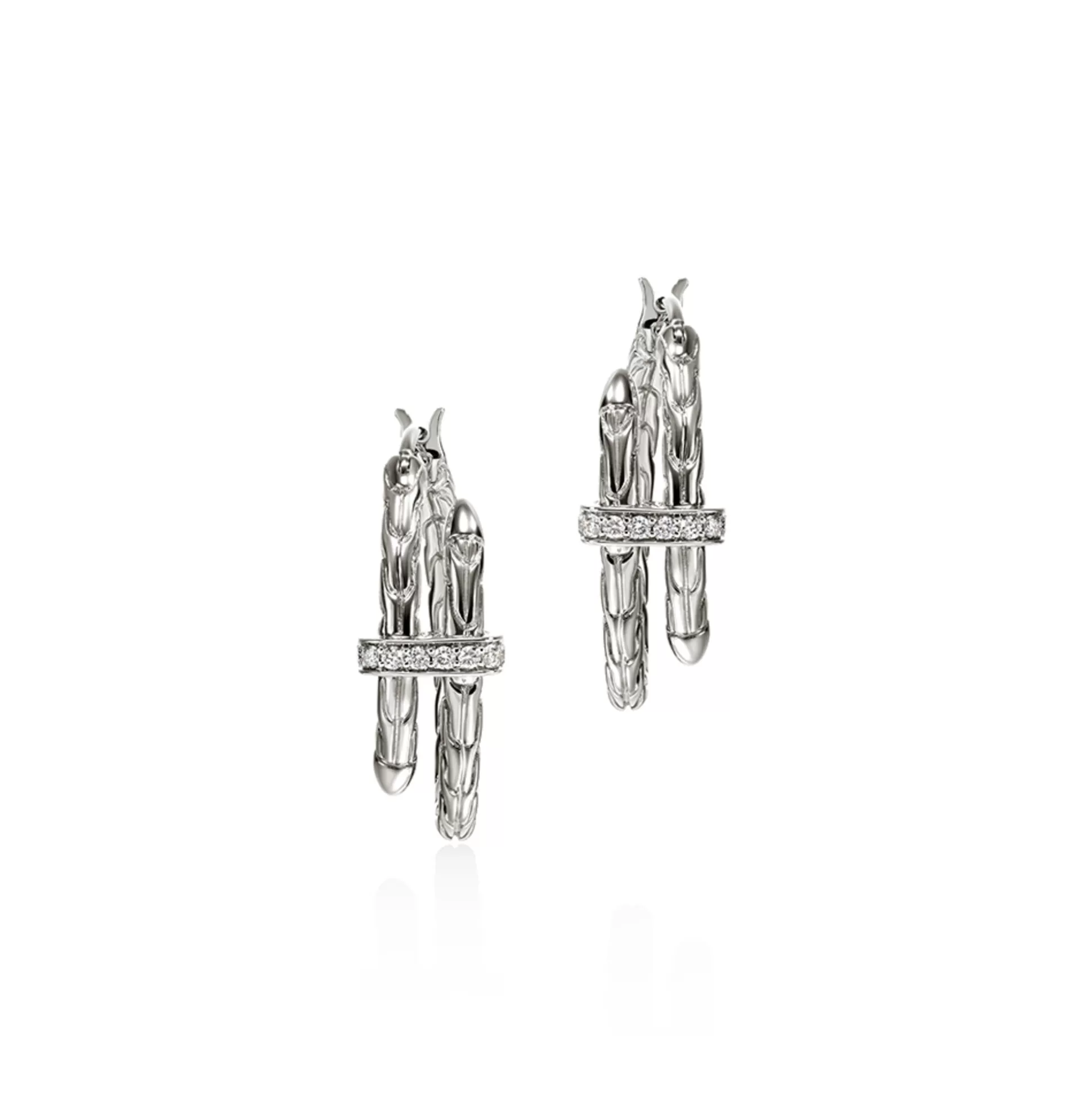 Fashion John Hardy Spear Hoop Earrings, Silver, Diamonds, Small