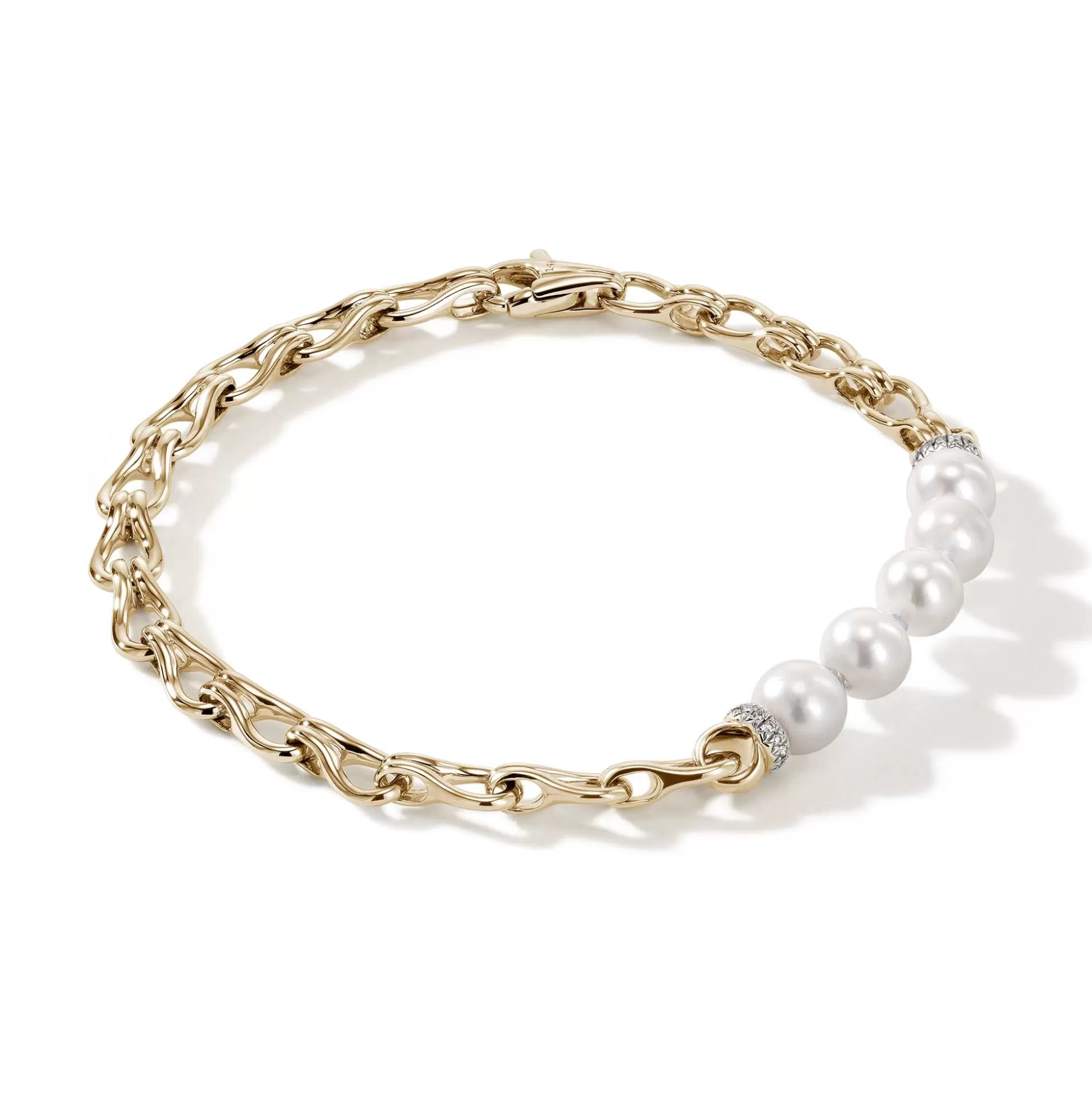 New John Hardy Surf Bracelet, Gold, Diamonds, Pearls, 5.5MM