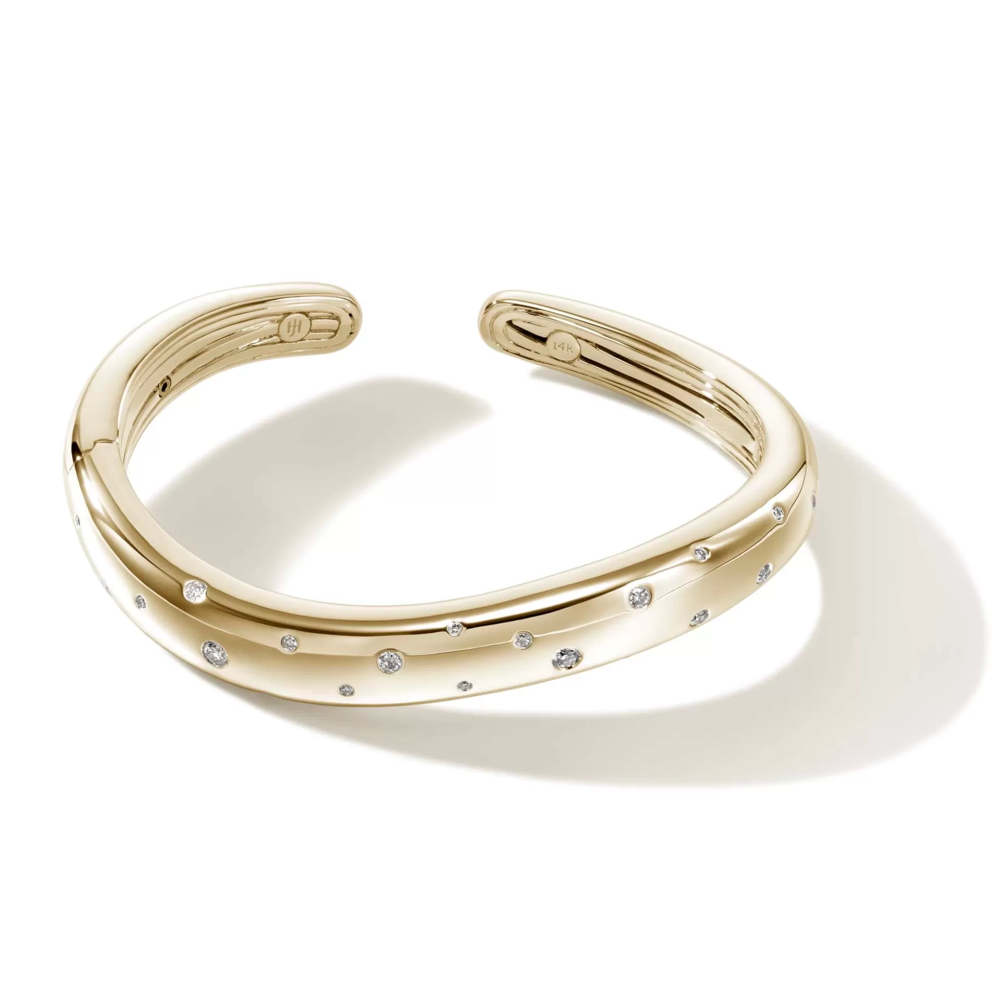 Fashion John Hardy Surf Hinged Cuff, Gold, Diamonds, Slim