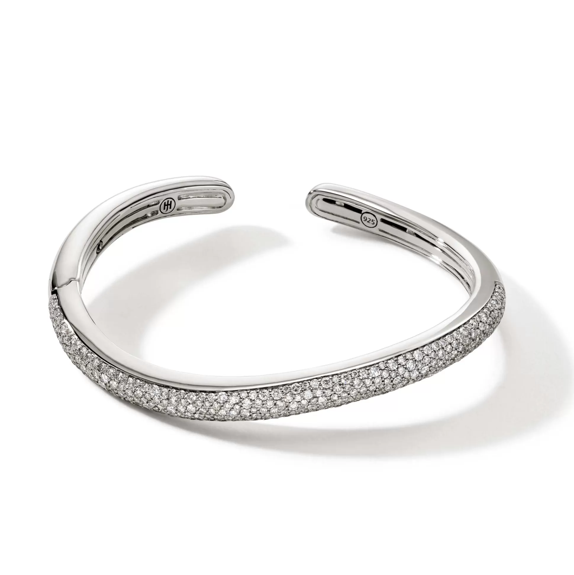 Hot John Hardy Surf Hinged Cuff, Silver, Diamonds, Slim