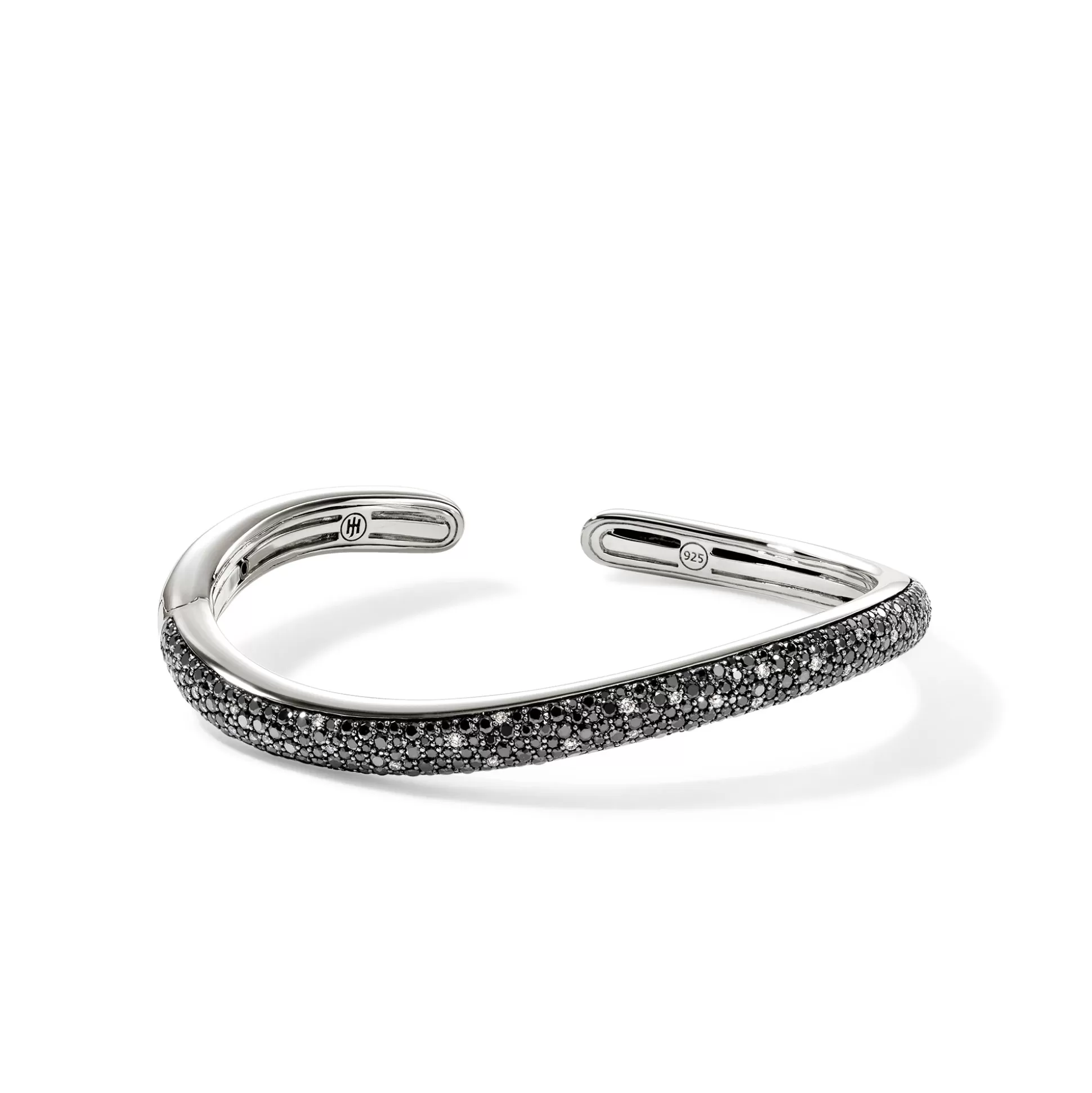 Clearance John Hardy Surf Hinged Cuff, Sterling Silver, Black Sand Diamond Pavé, Slim