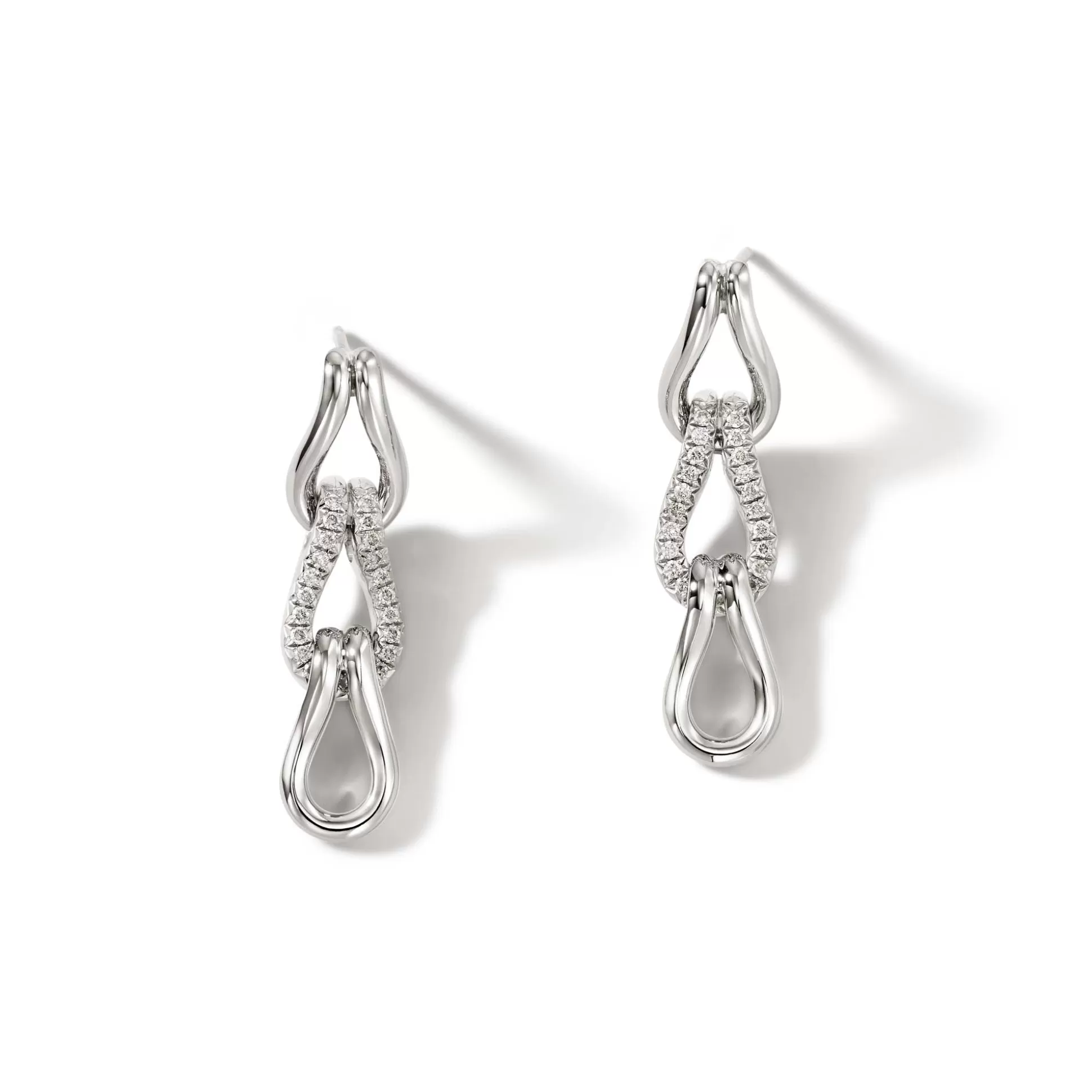 Fashion John Hardy Surf Link Earrings, Sterling Silver, Diamonds