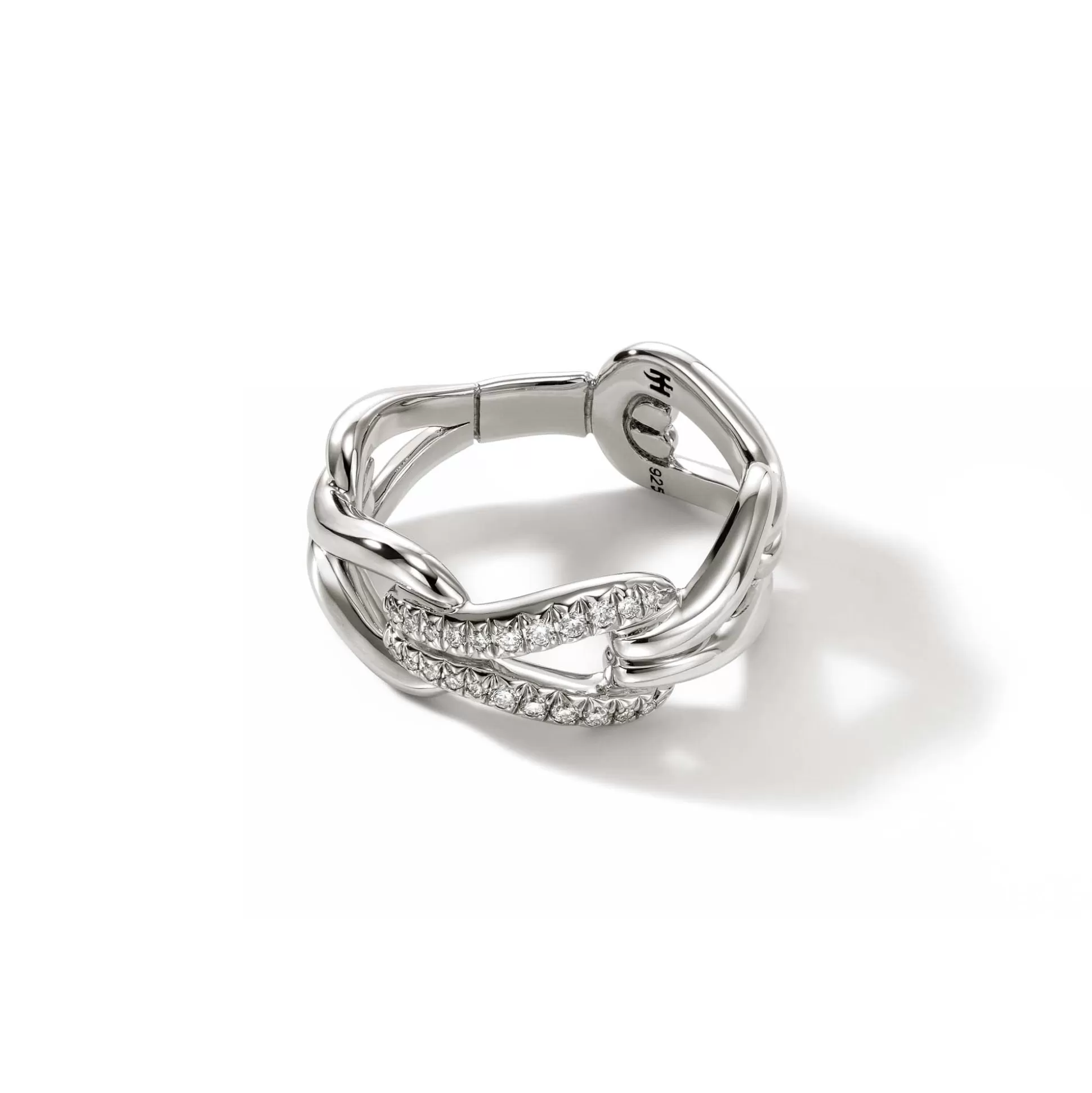 Outlet John Hardy Surf Link Ring, Silver, Diamonds, Wide