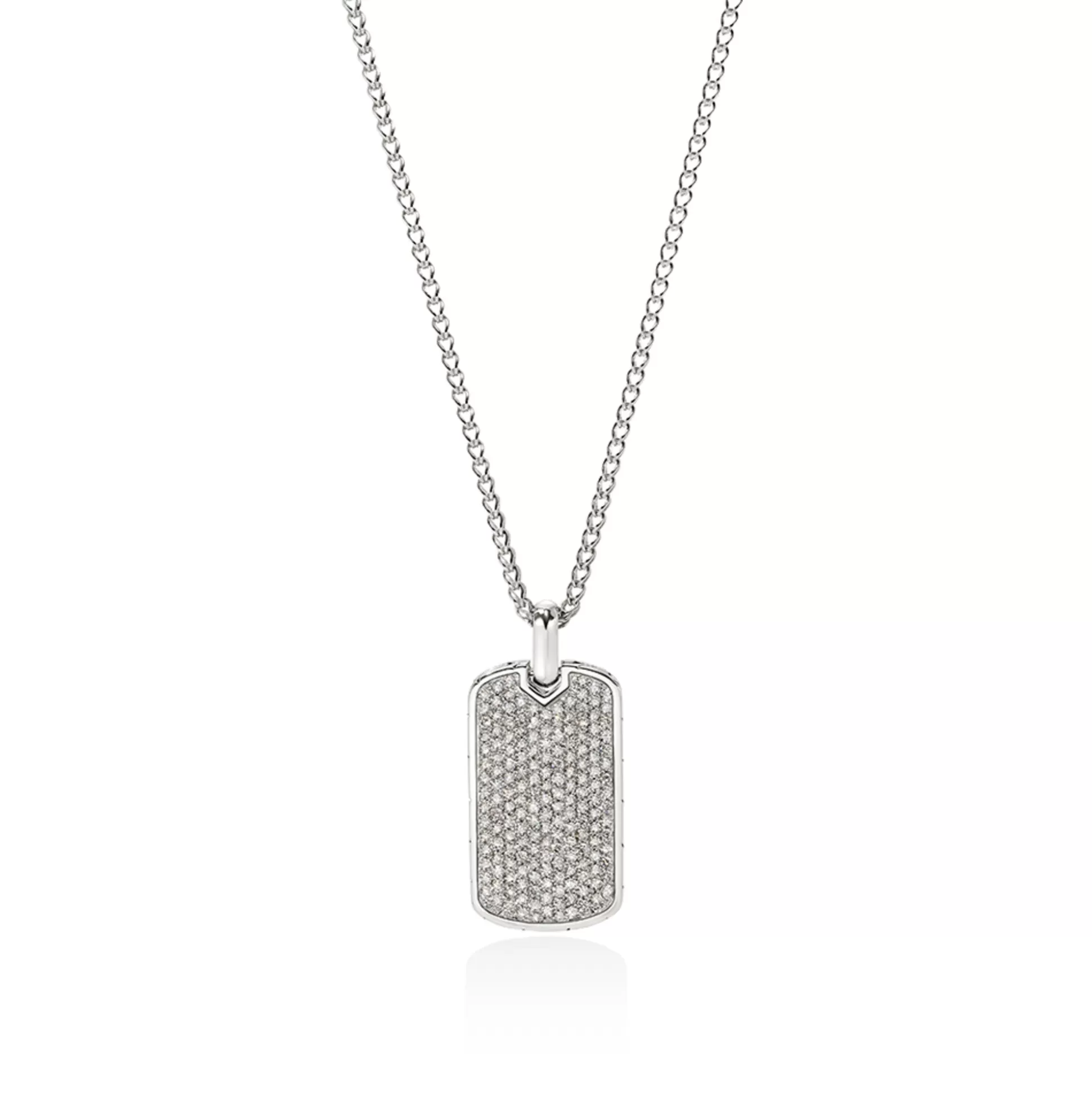 Sale John Hardy Tag Necklace, Sterling Silver, Diamonds, 2MM
